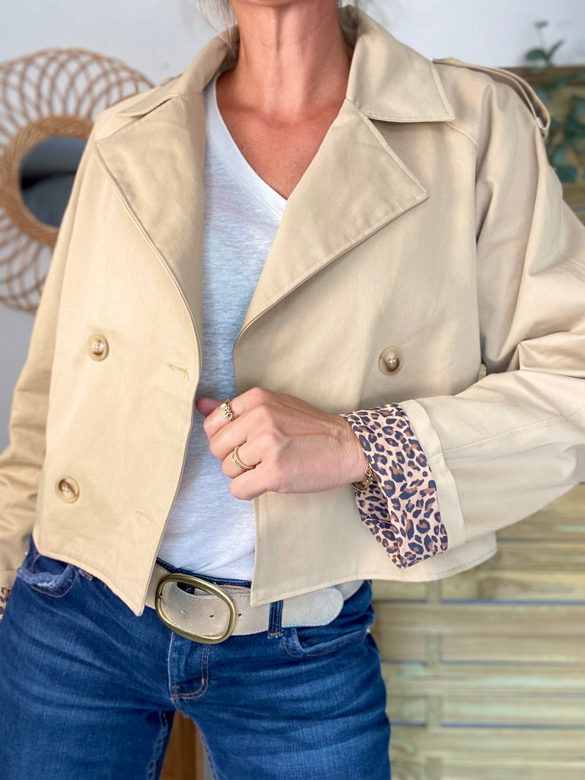 Veste Trench en coton beige avec Léo ROXANE