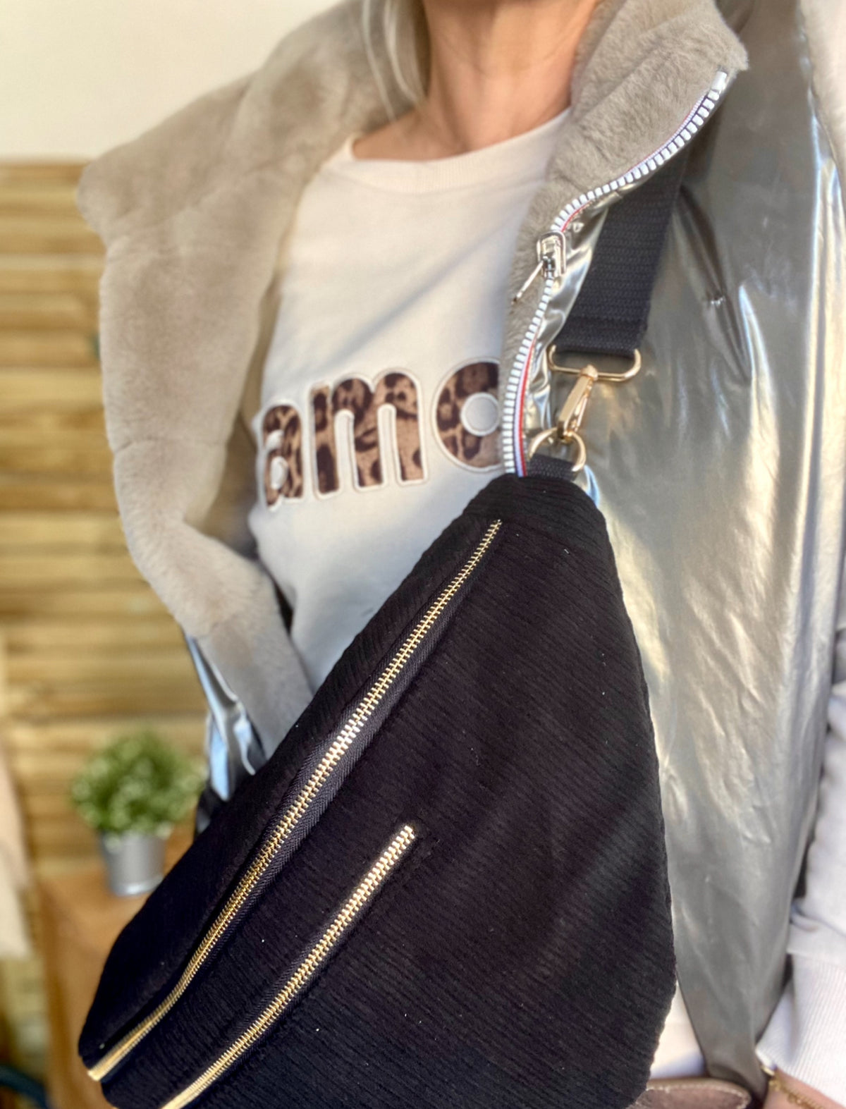 Sac banane XXL Velours côtelé Ciao Boum MOLLY -  Noir