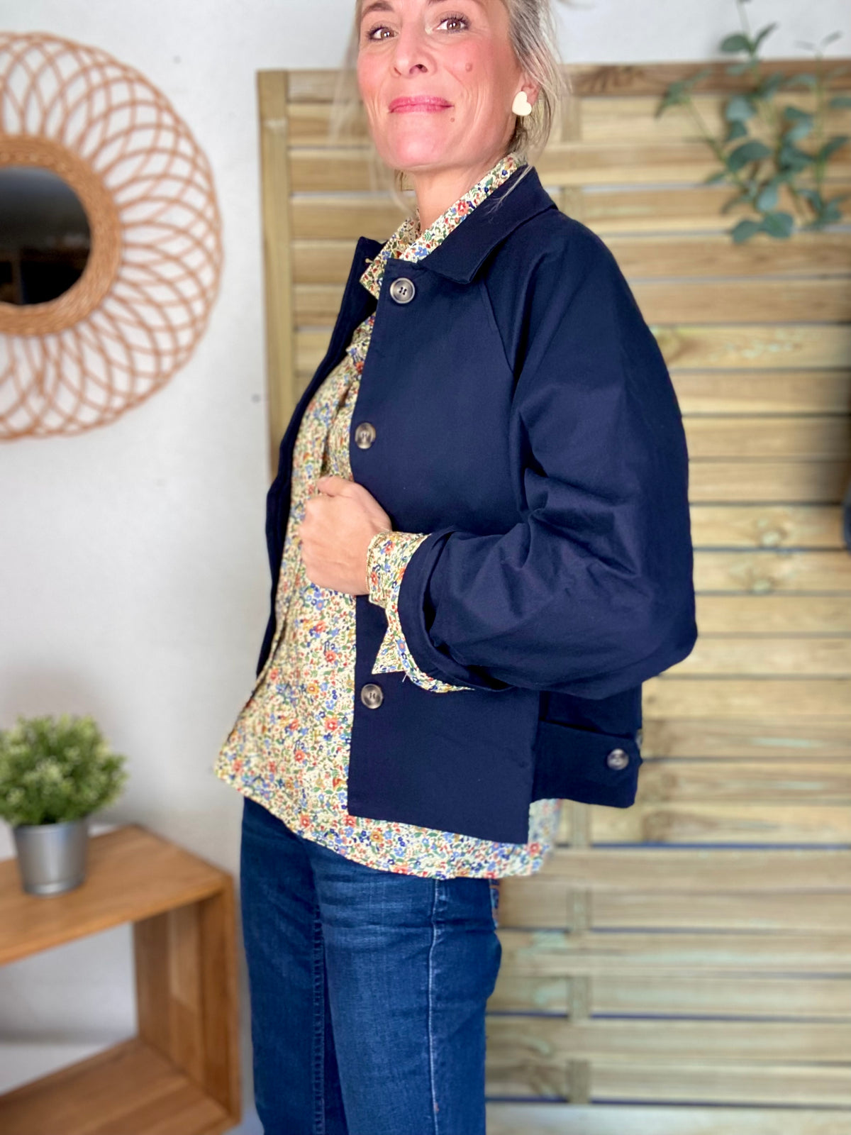 Veste Trench en coton bleu marine avec Liberty - MAHAUT- LILI et LALA