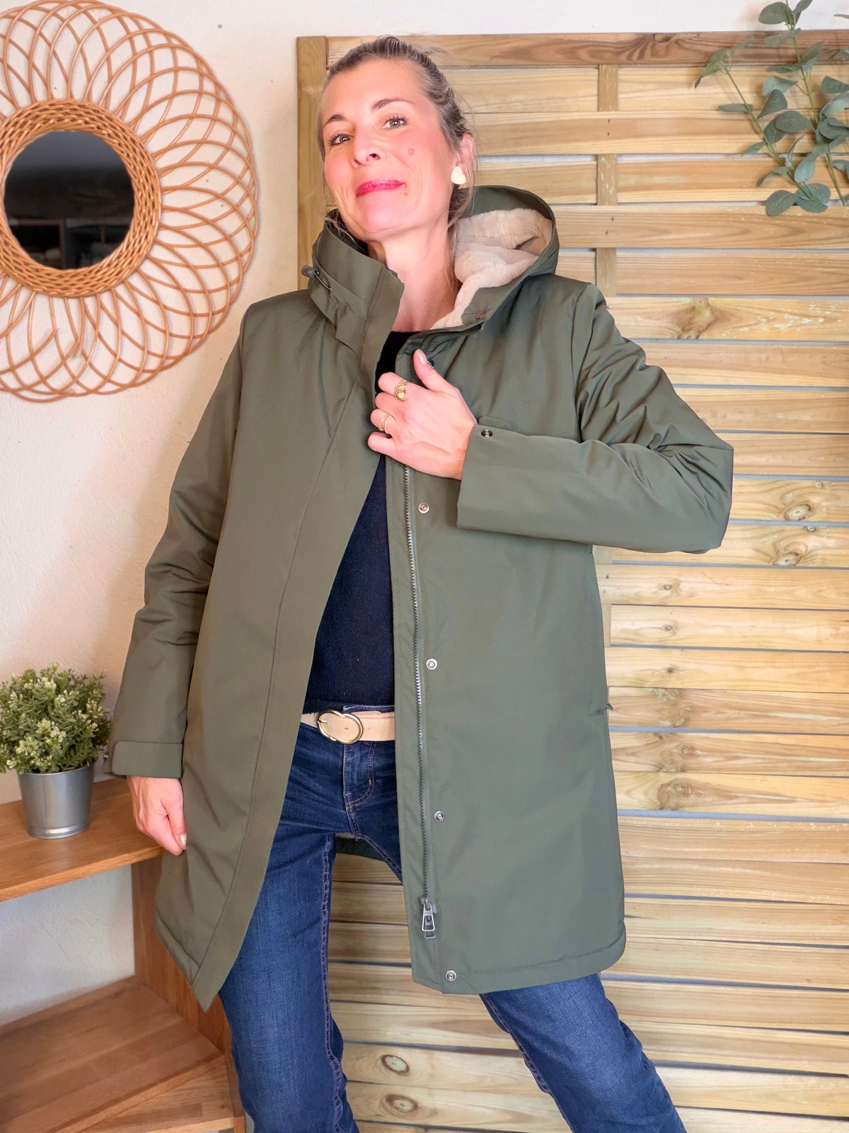 LAURA JO - Parka fourrée imperméable AMBRE LONG - Kaki / Beige