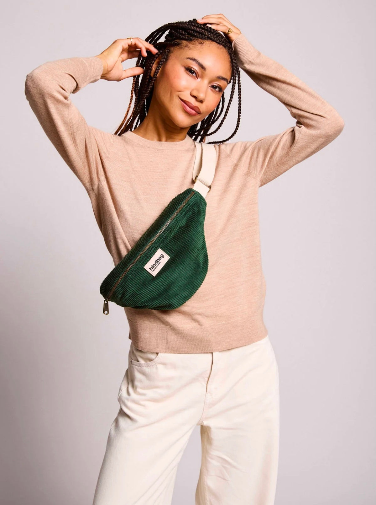HINDBAG OLIVIA- Sac banane Velours Vert Sapin