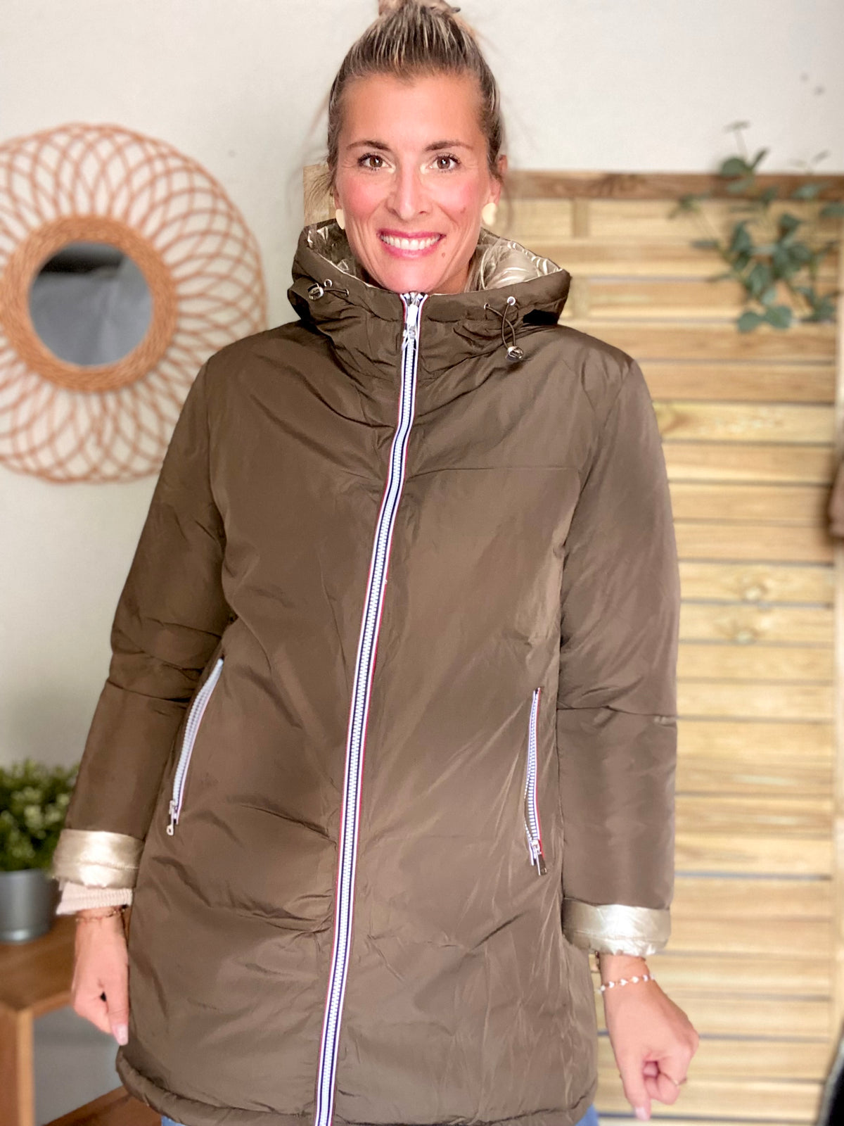 Doudoune imperméable réversible ANGÈLE LONG - Kaki - MELYA MELODY