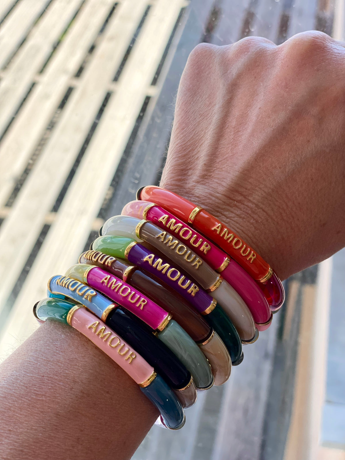 Bracelet élastique en résine multicolore Amour - ELLA (12 coloris au choix)