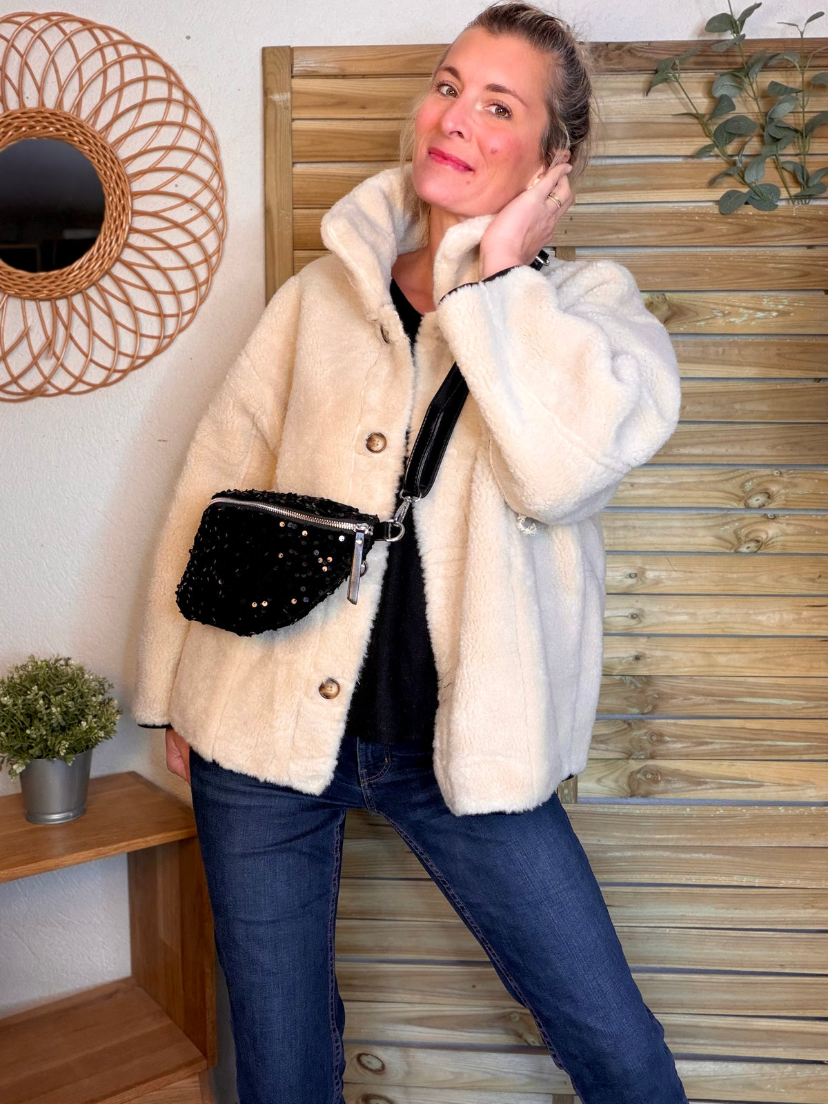 ⚡️ ARRIVAGE - Sac banane velours à sequins CARLY - noir