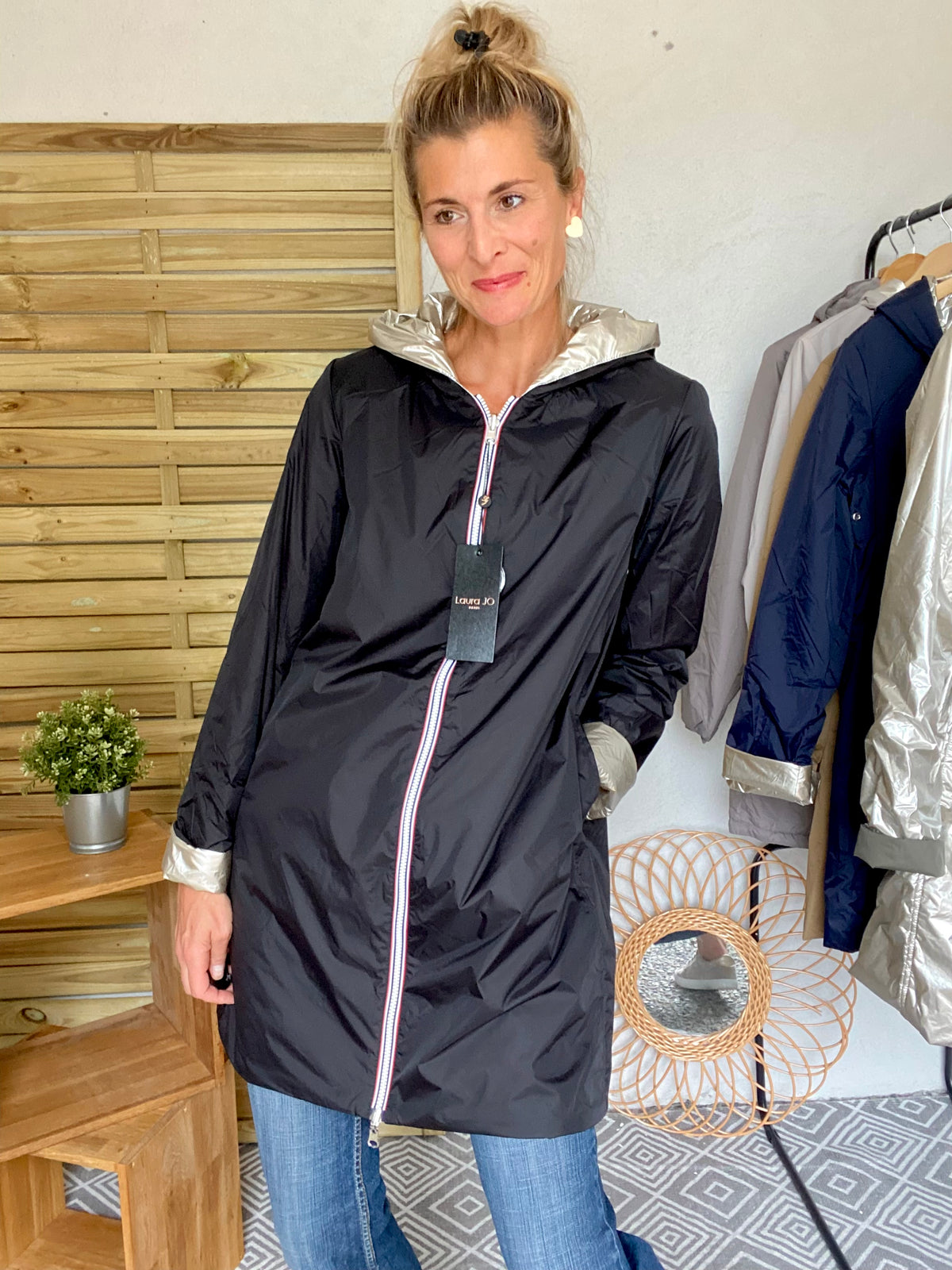 LAURA JO - Imperméable réversible rembourré LOUISON LONG - Noir/Doré