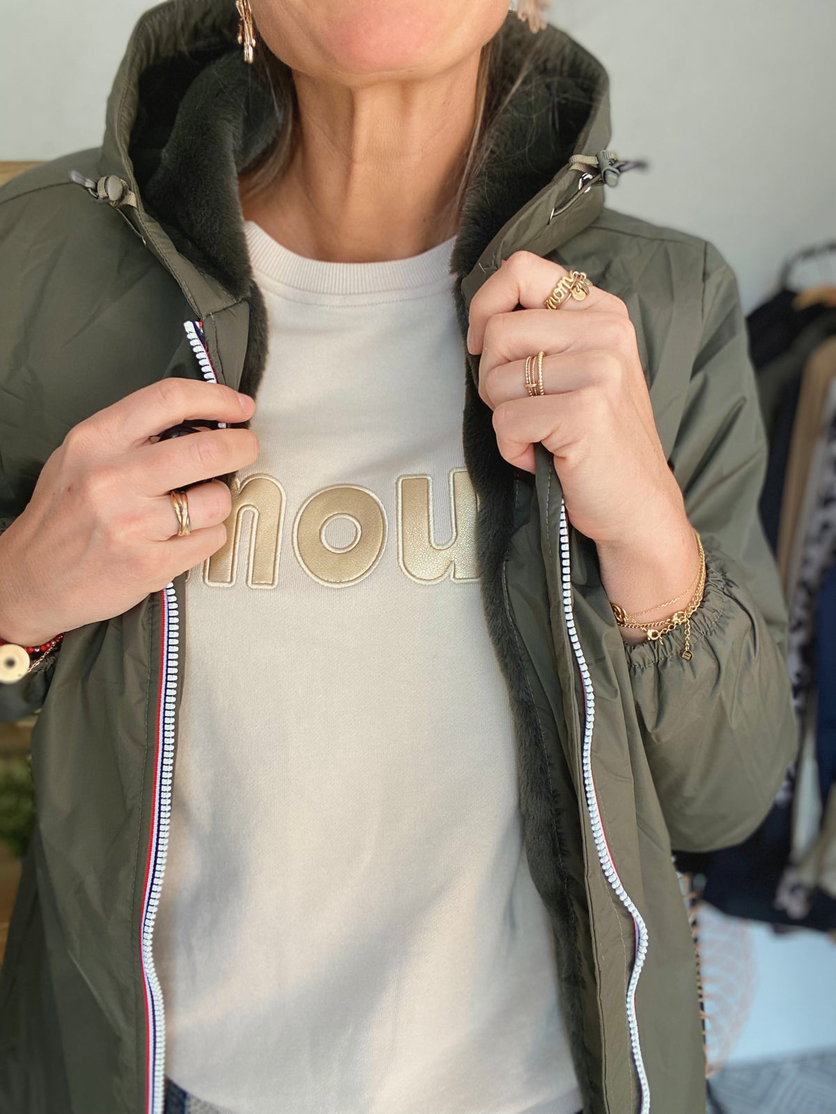 LAURA JO - Parka Imperméable LOUISE LONG fourré - Kaki