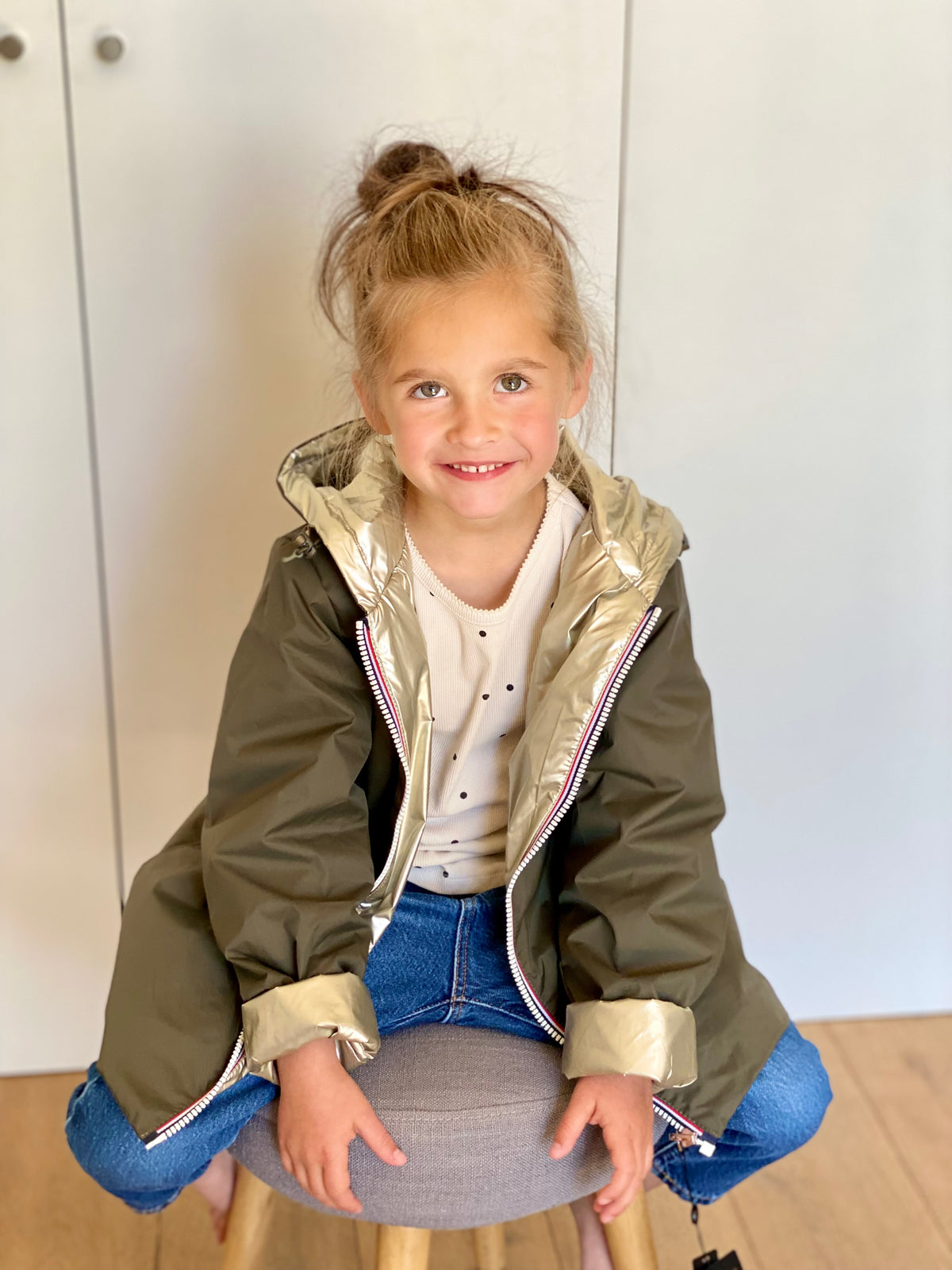Imperméable réversible rembourré LOUISON KIDS enfant (mixte) - Kaki / Doré • DÉSTOCKAGE sur Taille 6 ans