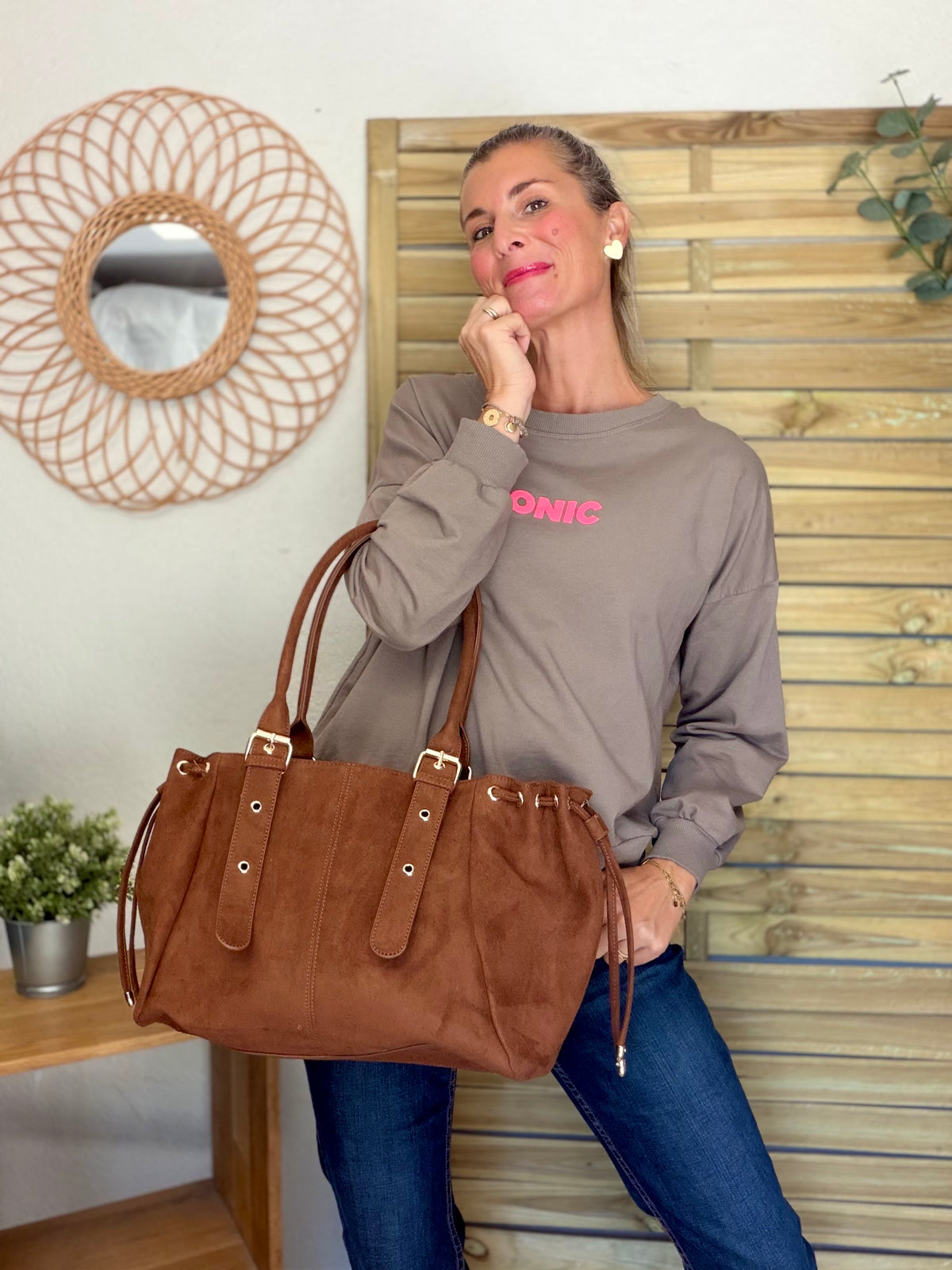 Sac cabas XL simili daim CLÉO Camel
