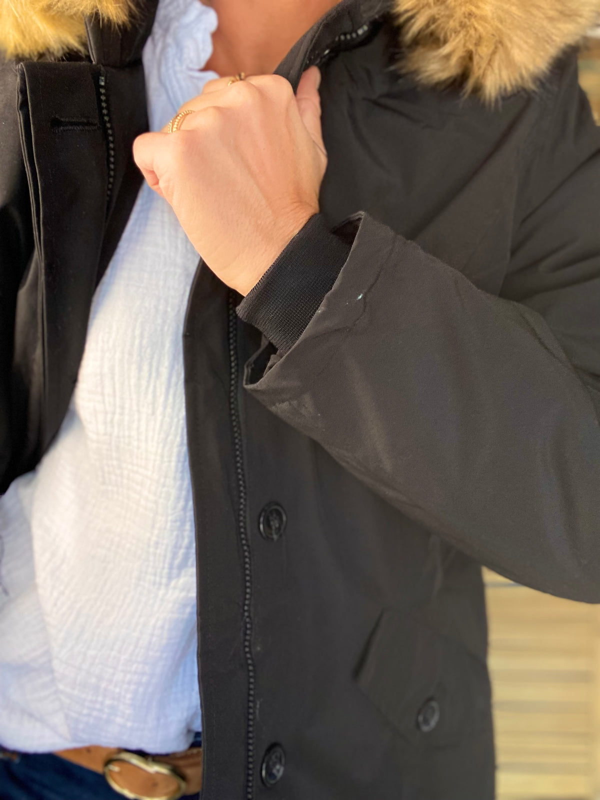 Parka rembourrée déperlante noir, capuche col fourrure amovible - CHEYENNE - FIN DE SÉRIE