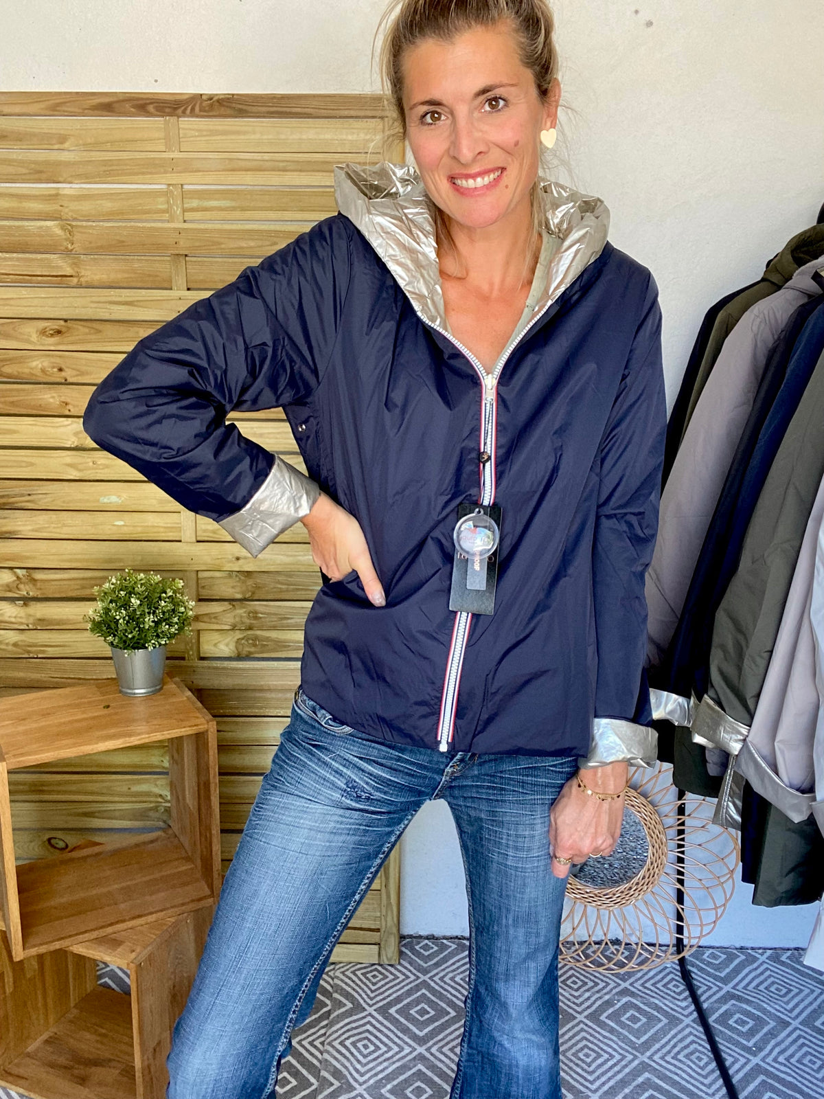 LAURA JO - Imperméable réversible rembourré LOUISON COURT - Marine/Doré