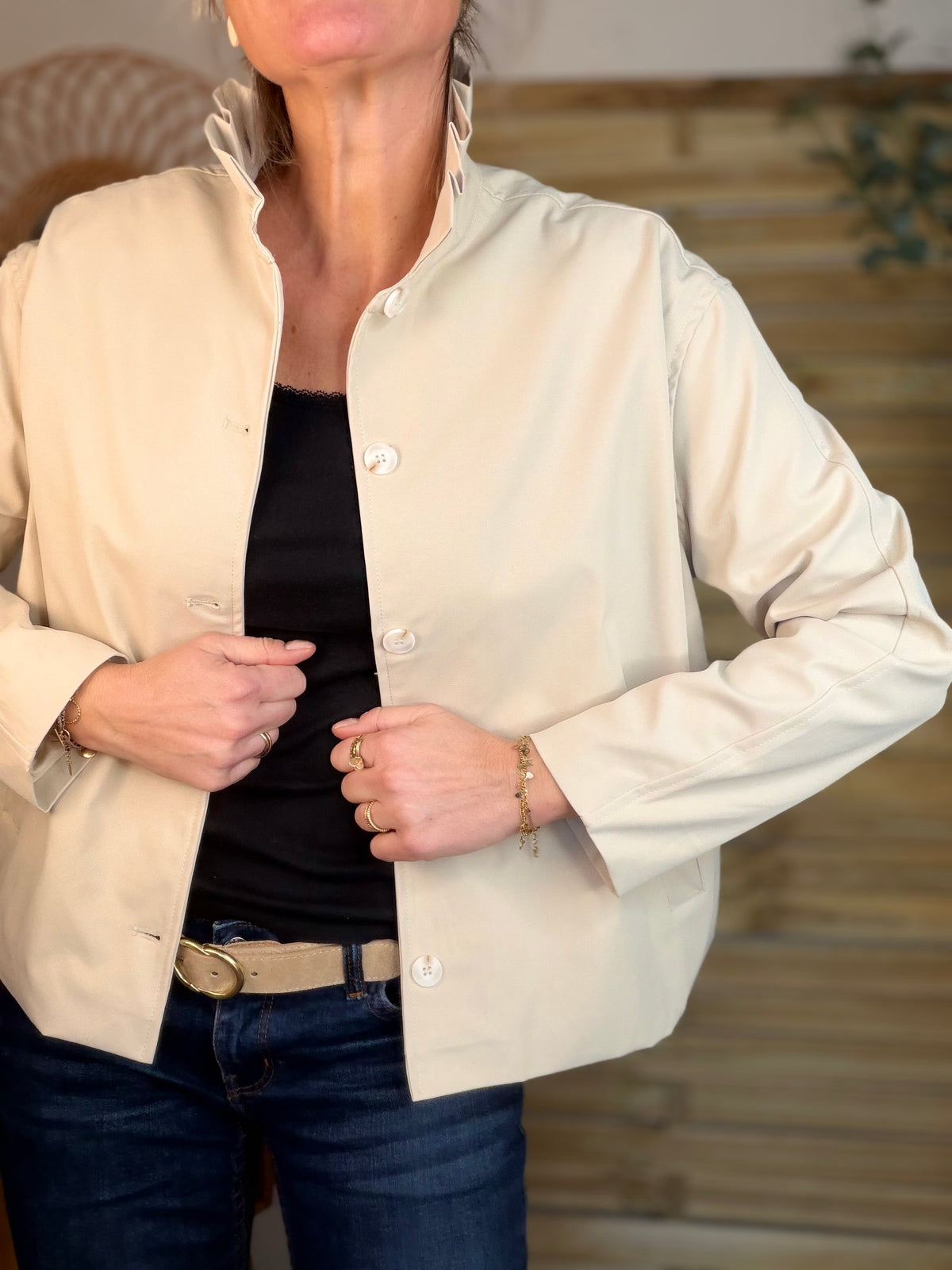 Veste col victorien NICKY Beige - FIN DE SÉRIE