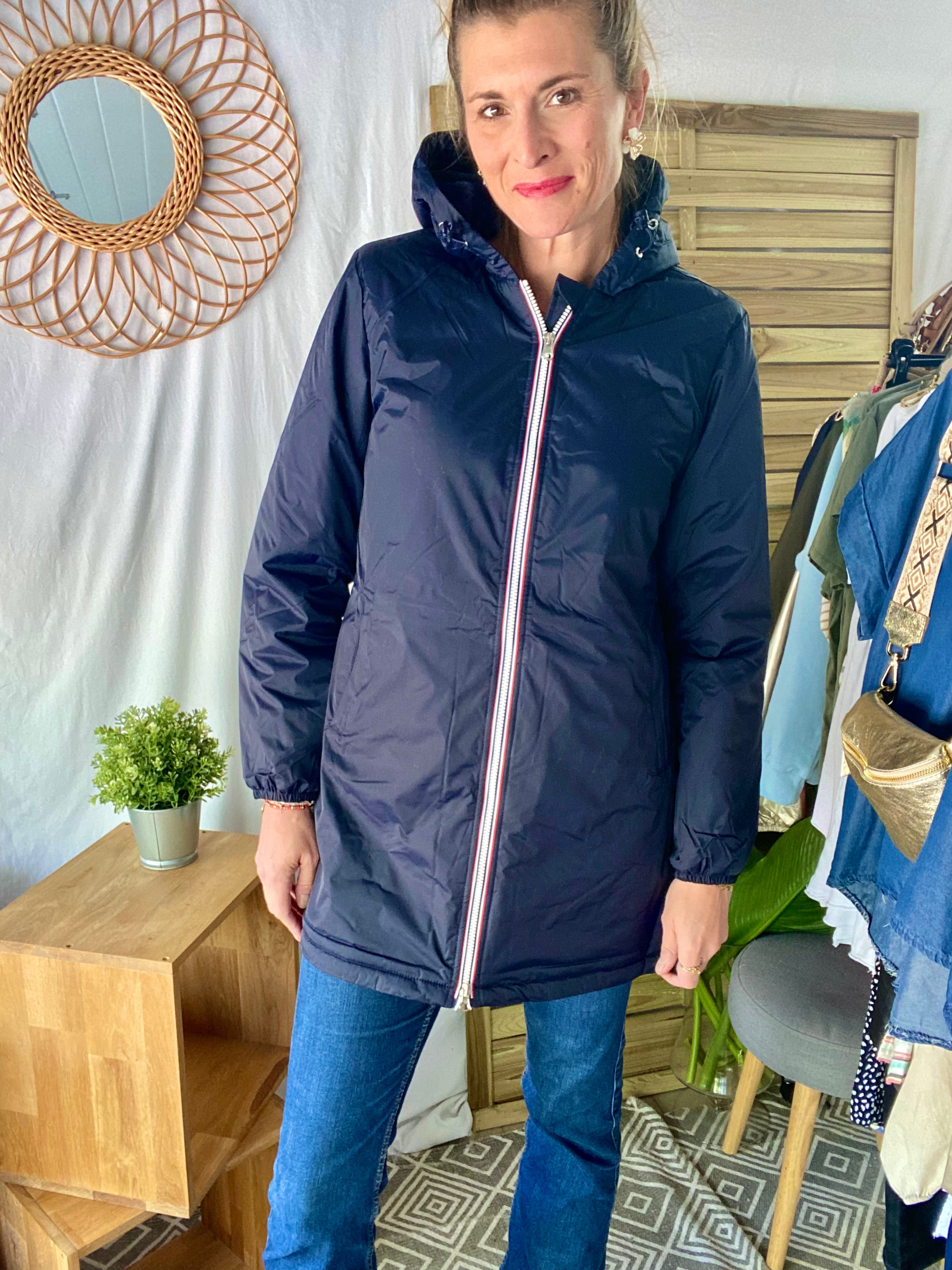 LAURA JO - Parka Imperméable LOUISE LONG fourré - Bleu Marine • DÉSTOCKAGE Taille S