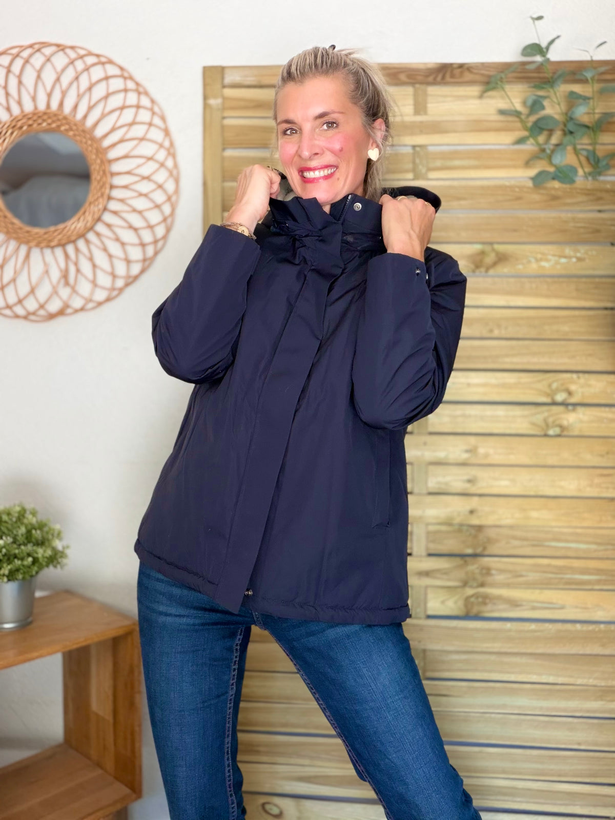 LAURA JO - Parka fourrée imperméable AMBRE MI-LONG - Bleu marine / Beige