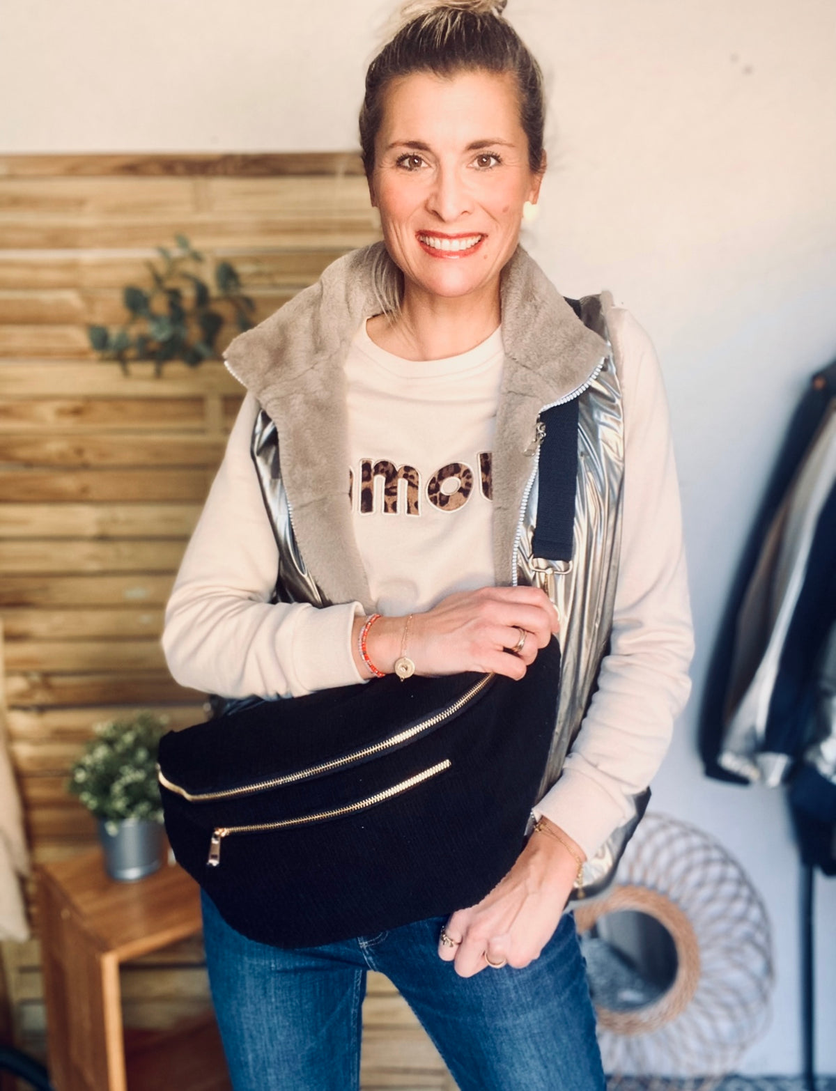 Sac banane XXL Velours côtelé Ciao Boum MOLLY -  Noir