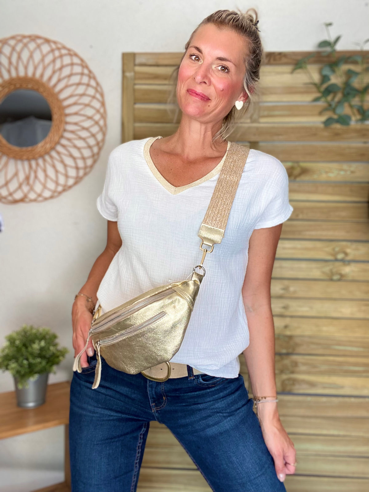 Sangle / Bandoulière pour sacs/ bananes - JENNA (effet paille)