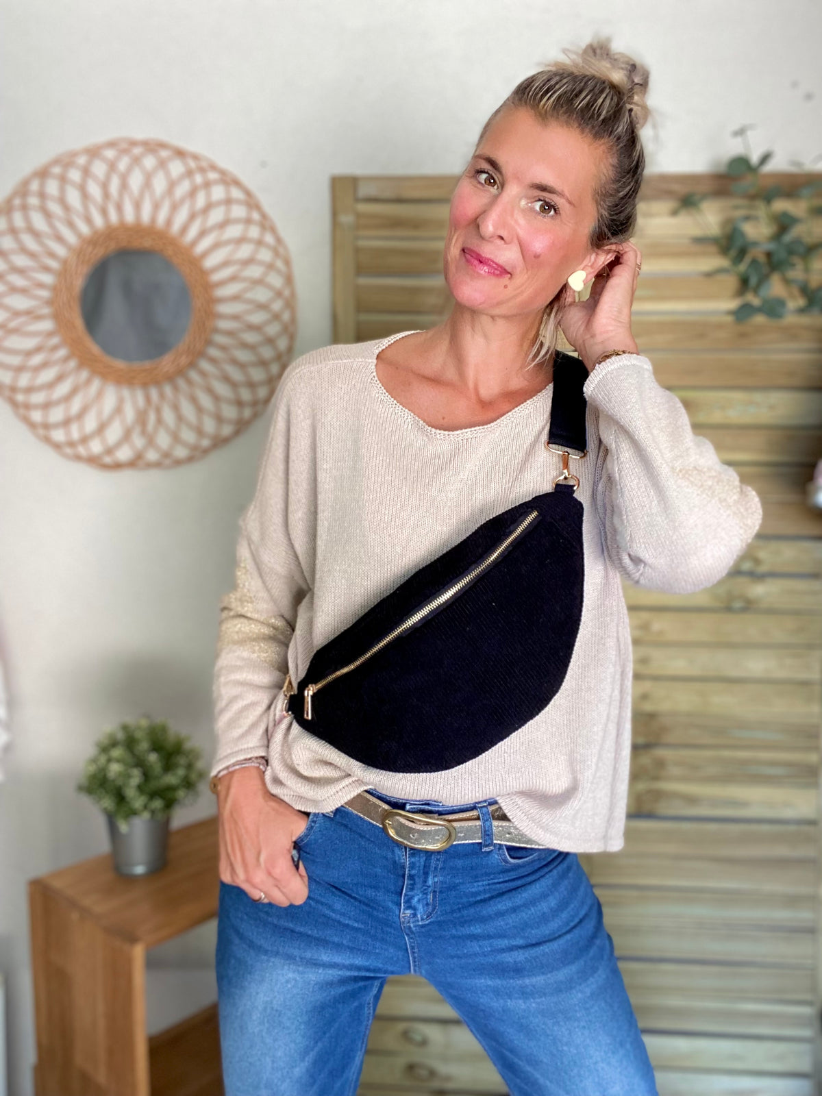 Sac banane XL velours côtelé Ciao Boum - IVY - Noir