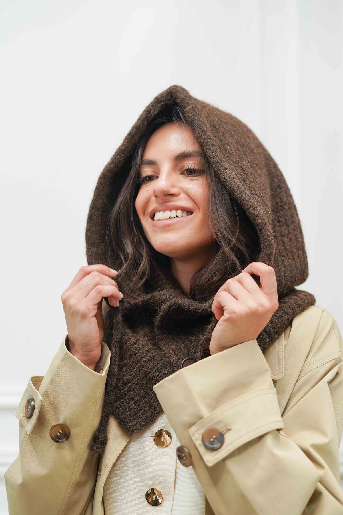 Col cagoule LORIE en maille avec boutons - Chocolat