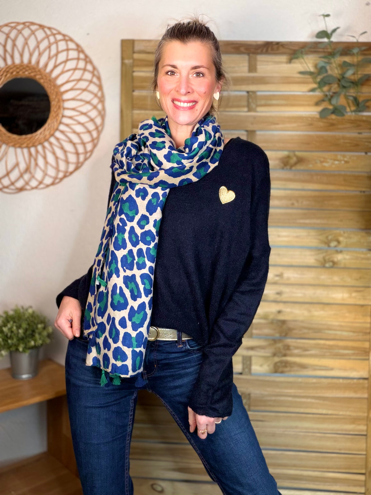 Foulard Léo CLEM - Bleu roi / vert 🐆