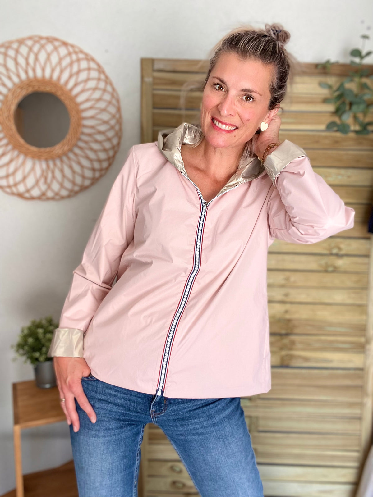 LAURA JO - Imperméable réversible léger GARANCE COURT - Rose/Doré • DÉSTOCKAGE sur Taille XL