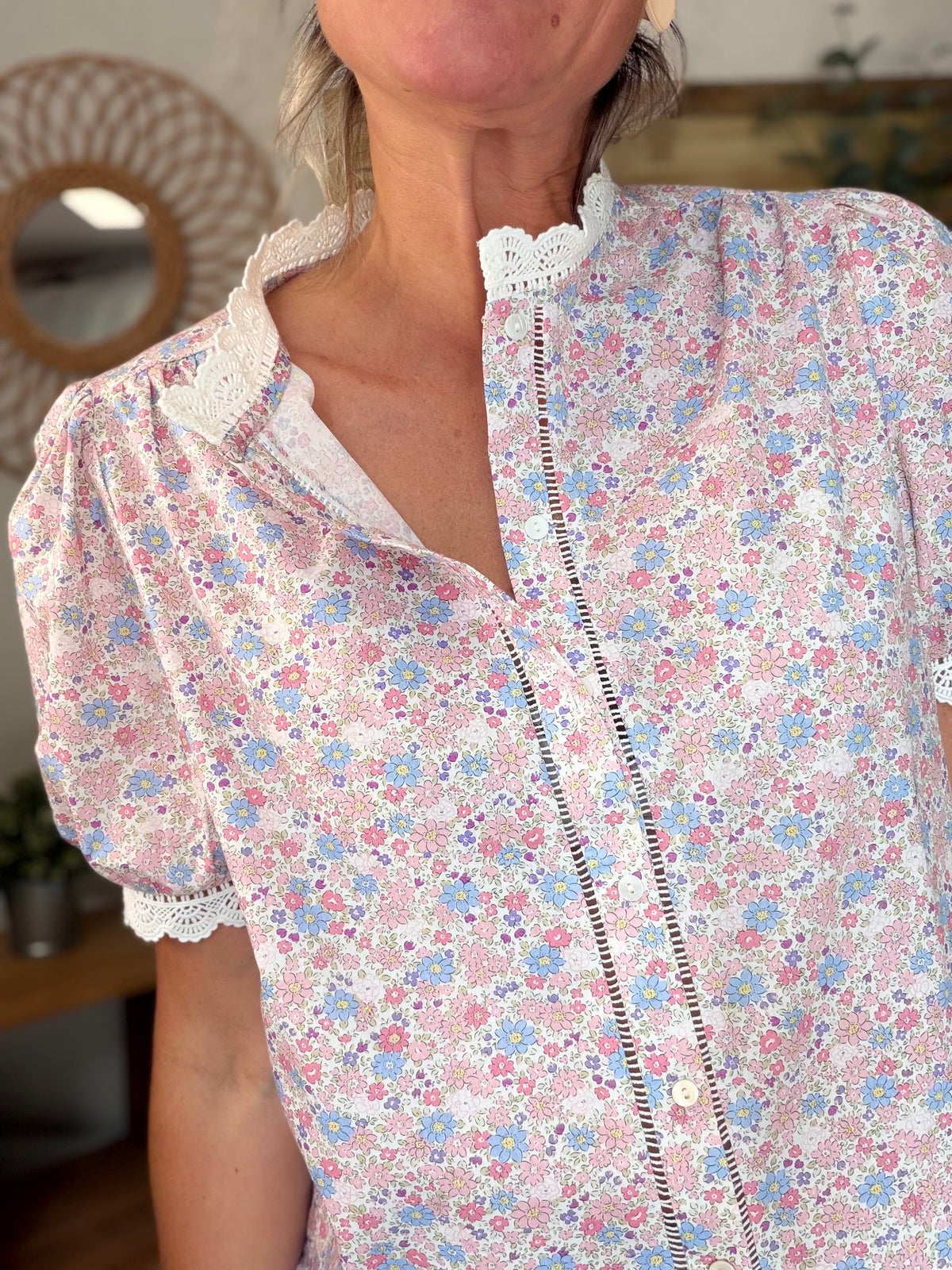 Blouse Liberty dentelle manches courtes MORGANE