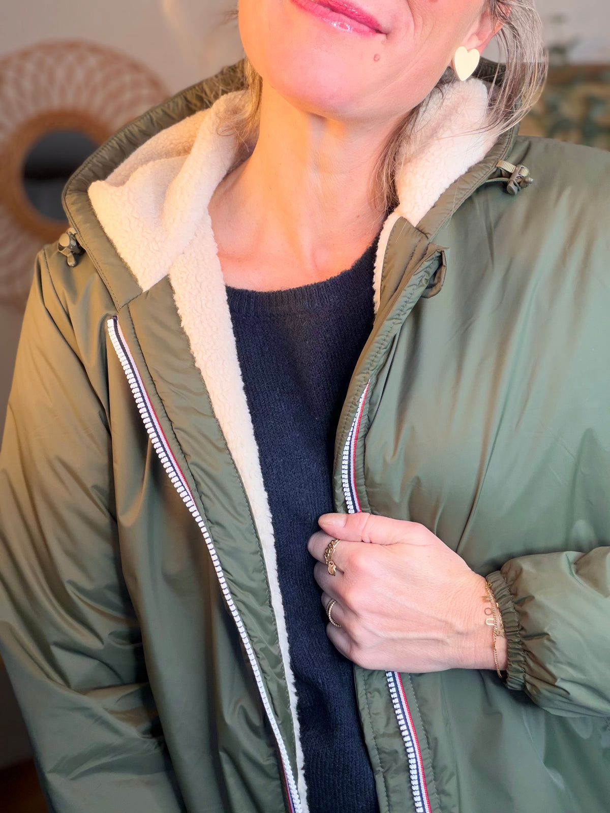 LAURA JO - Parka Imperméable LOUISE LONG Sherpa écru - Kaki • DÉSTOCKAGE sur taille S