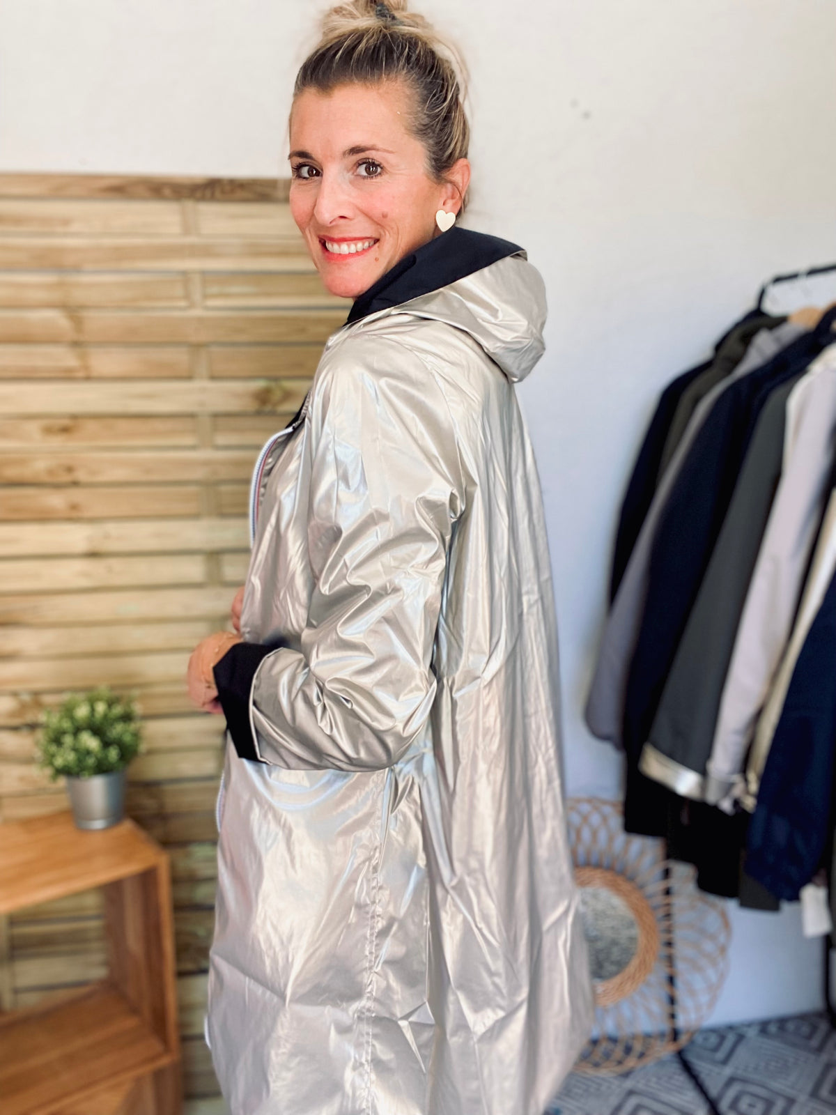 LAURA JO - Imperméable réversible léger GARANCE LONG - Noir/Doré • DESTOCKAGE sur Taille S