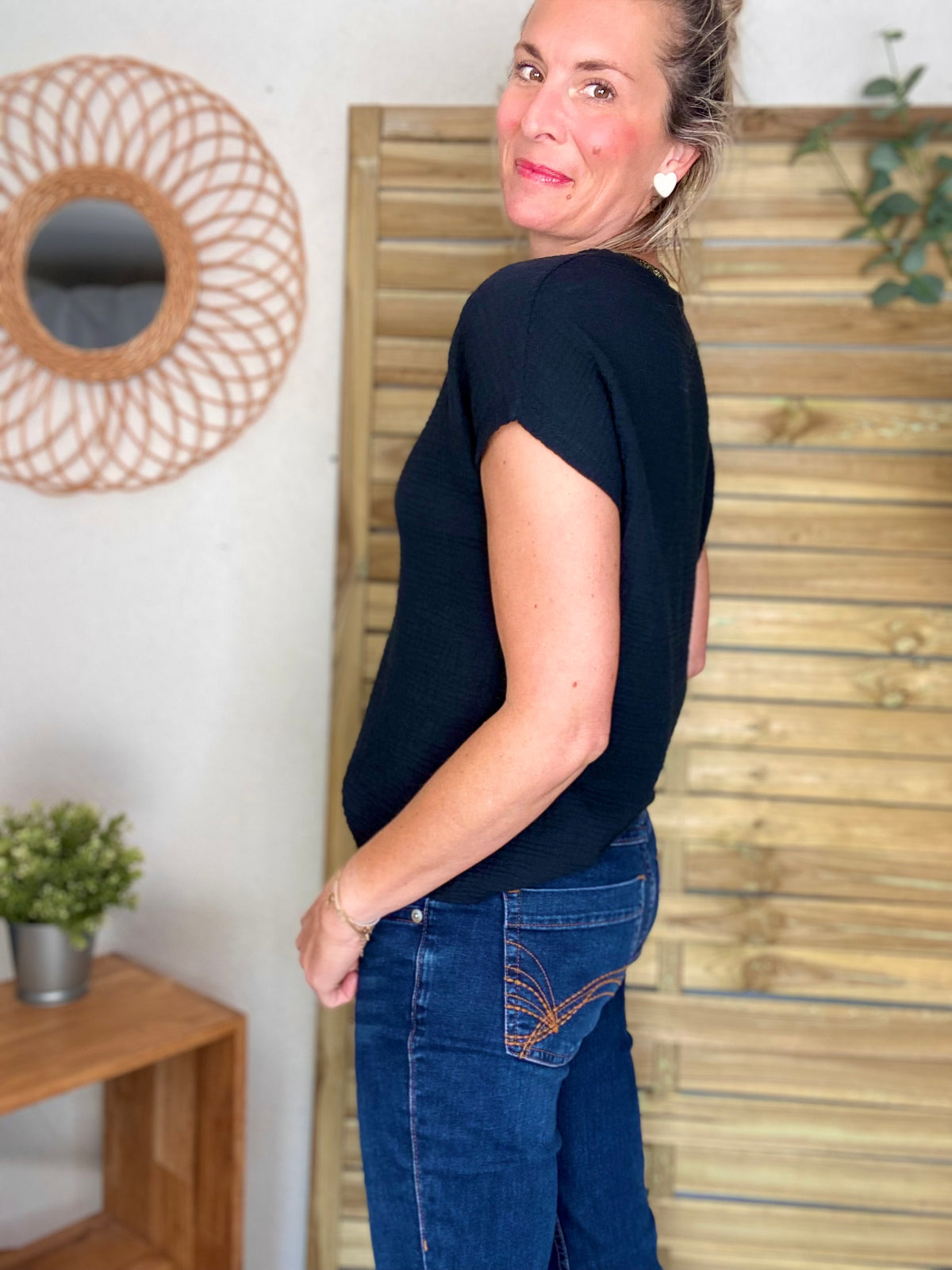Top en gaze de coton et lurex MARTA - Noir