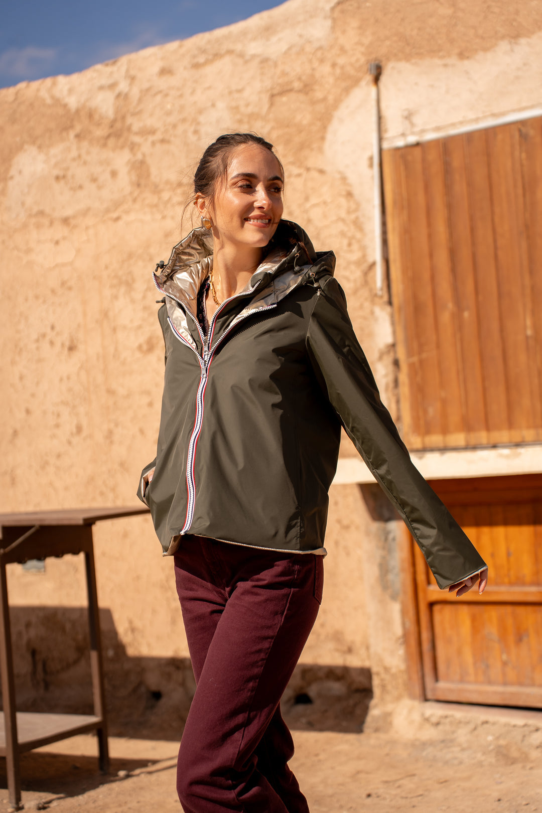 LAURA JO - Col capuche amovible réversible  DANY - Kaki / Doré