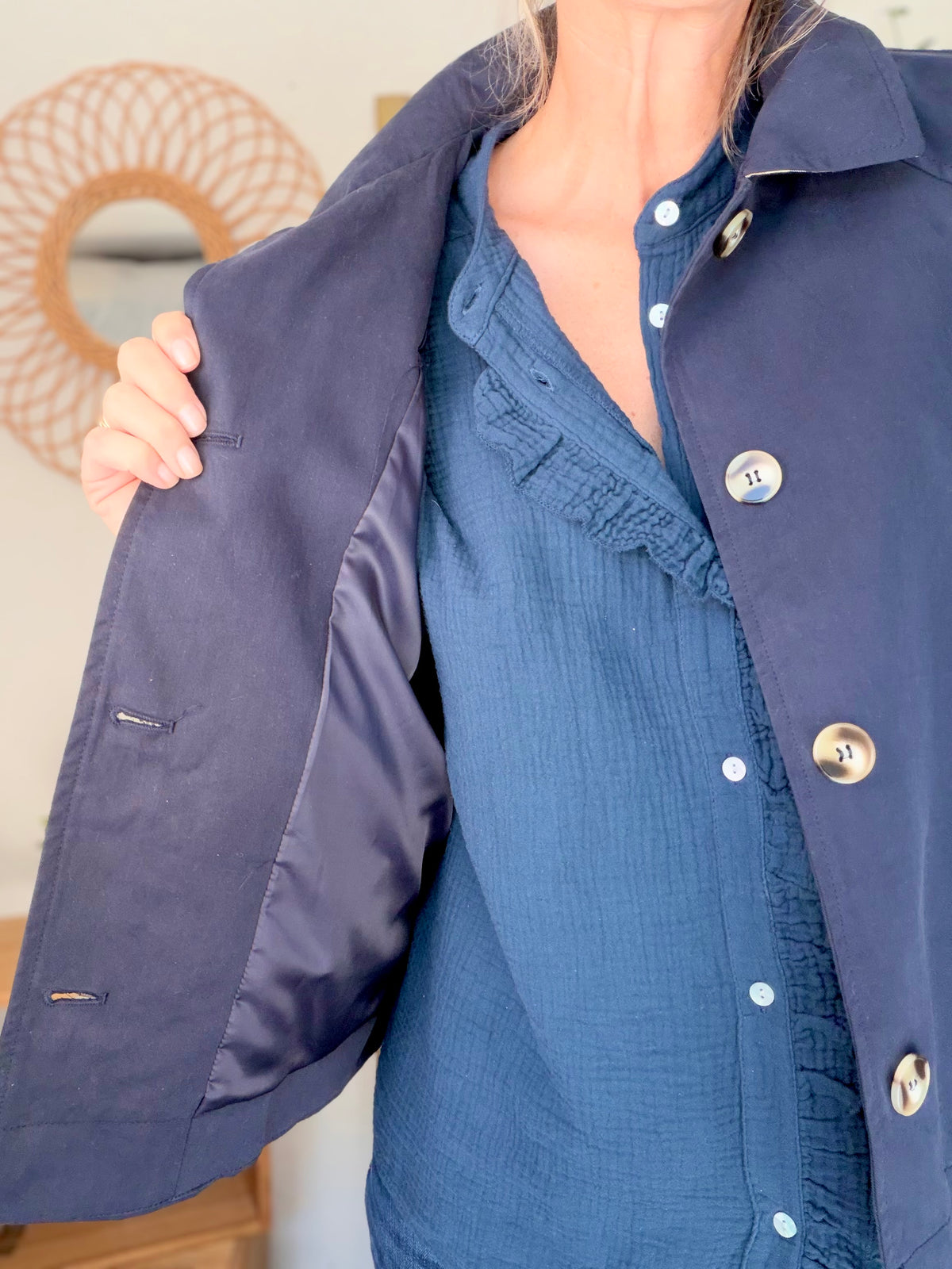 Veste Trench en coton avec carreaux - SOLÈNE Bleu marine • FIN DE SÉRIE