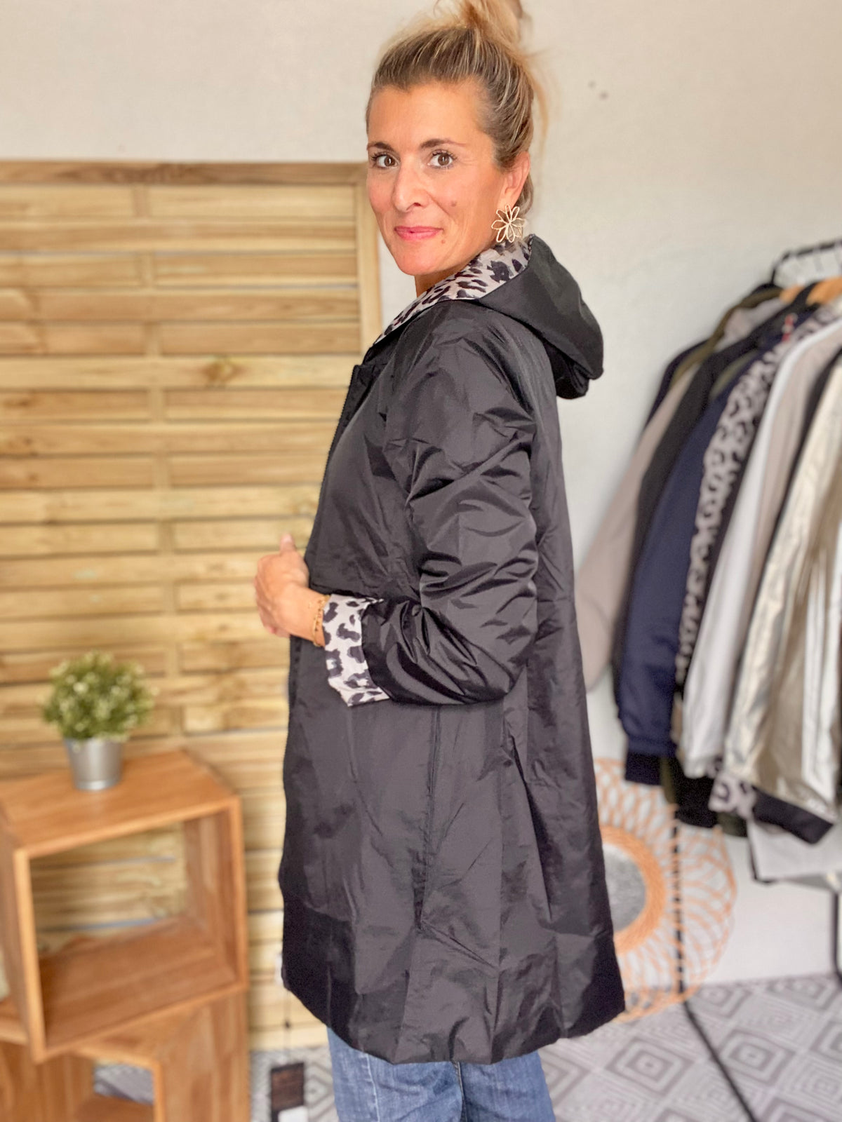 LAURA JO - Imperméable réversible rembourré LOUISON LONG - Noir / Léo