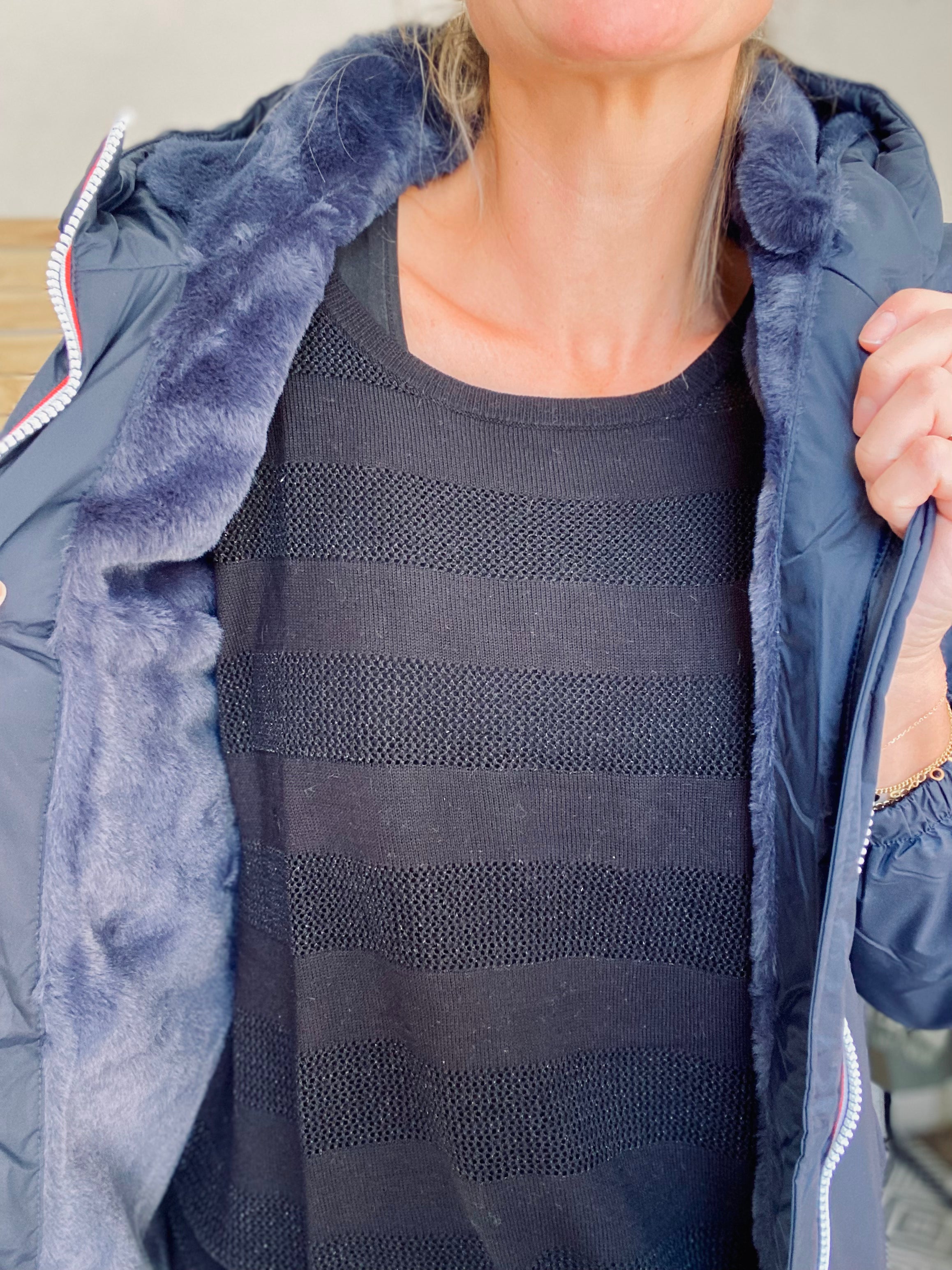 LAURA JO - Parka Imperméable THELMA MI-LONG fourré - Bleu marine