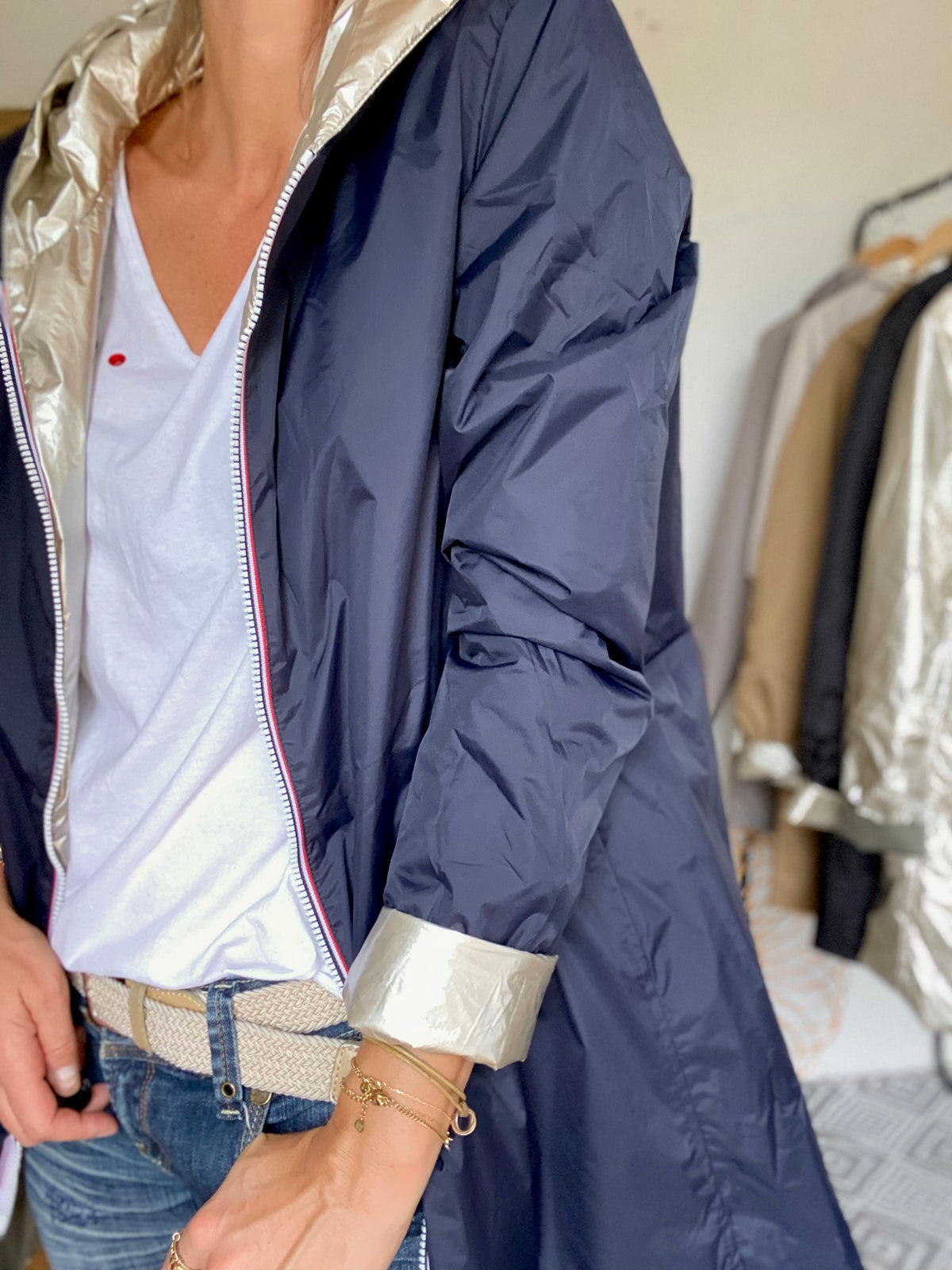 LAURA JO - Imperméable réversible rembourré LOUISON LONG - Marine/Doré