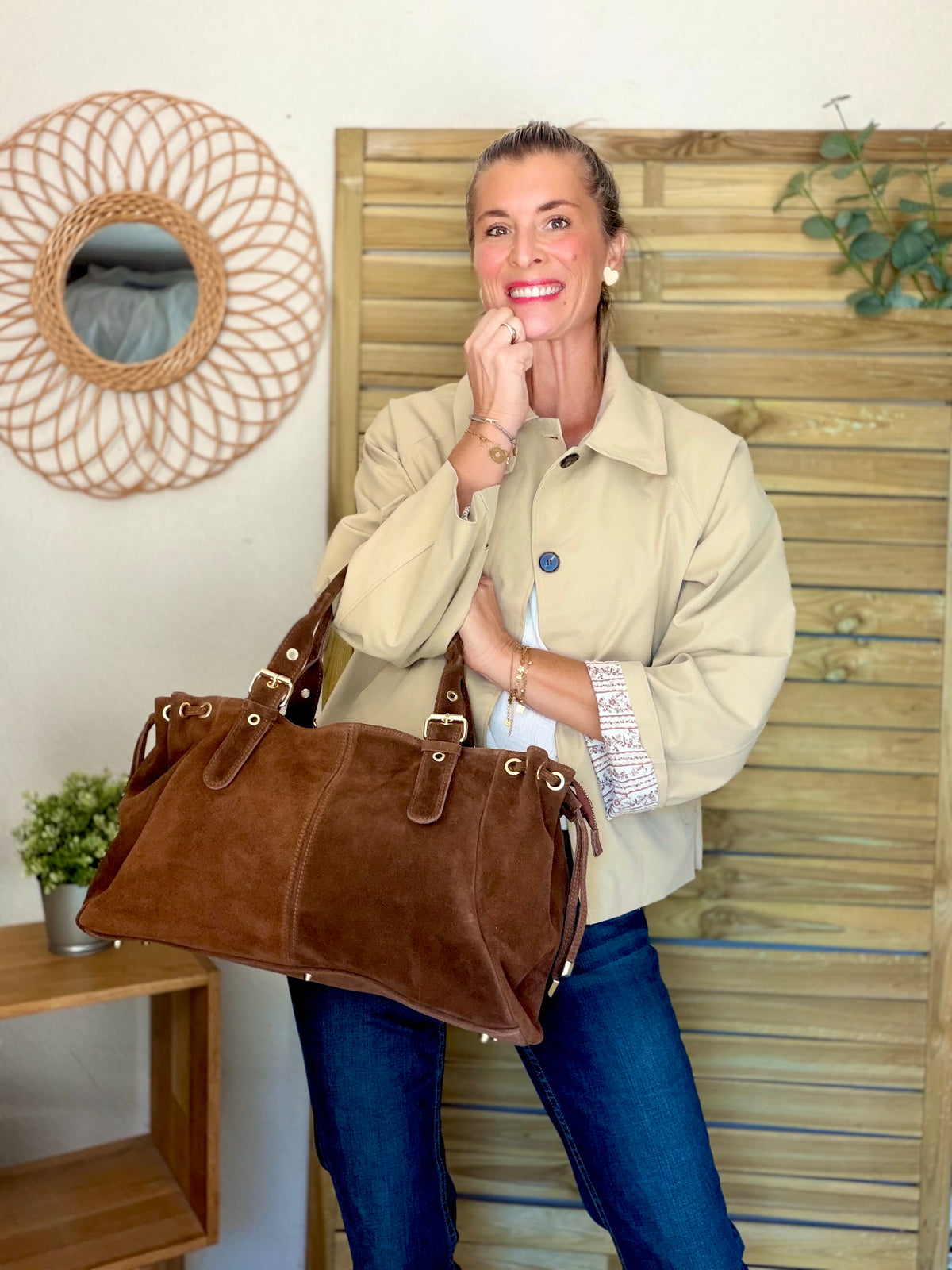 Sac cabas XL en cuir daim • JASPER Café