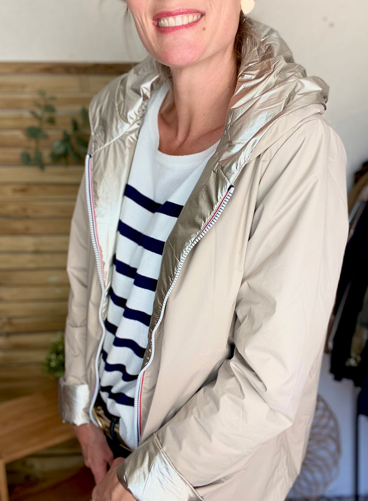 LAURA JO - Imperméable réversible rembourré LOUISON COURT - Beige / Doré • DÉSTOCKAGE sur Taille XL