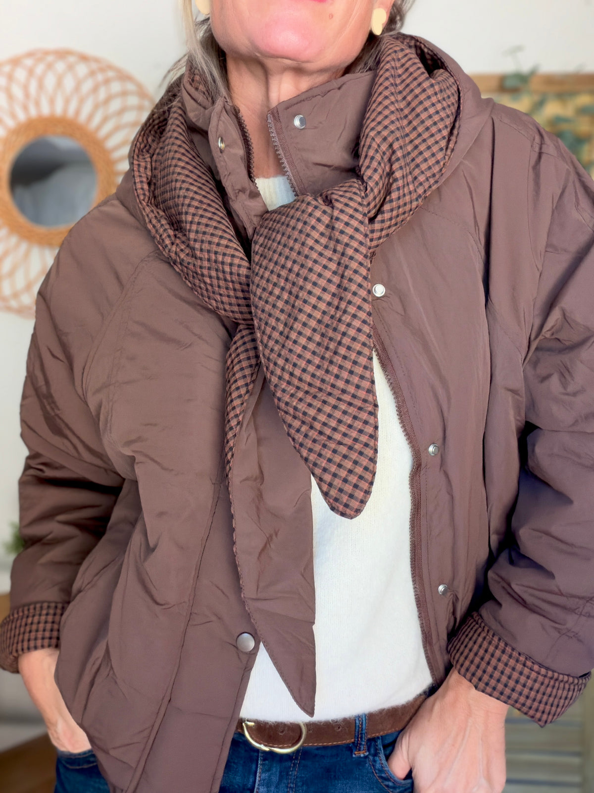 Veste matelassée capuche amovible réversible ODILE Chocolat