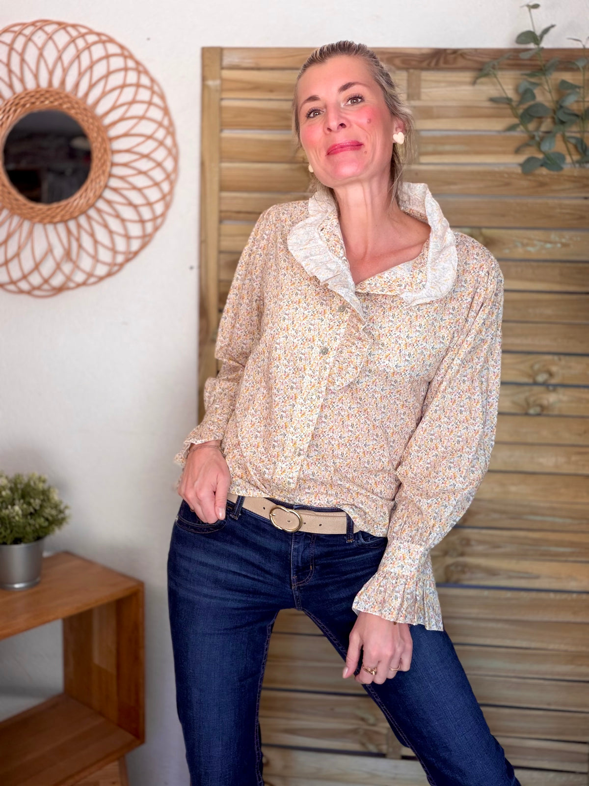 Chemise imprimée Liberty col volanté HÉLOÏSE - Jaune - FIN DE SÉRIE