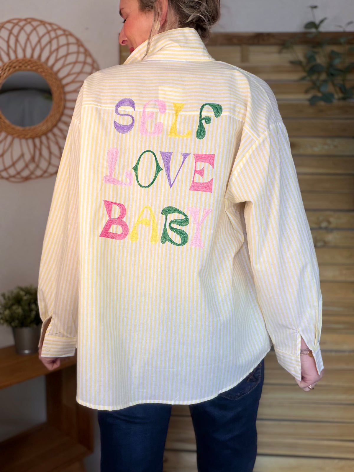Chemise jaune rayée brodée SELF LOVE BABY - VITA - FIN DE SÉRIE