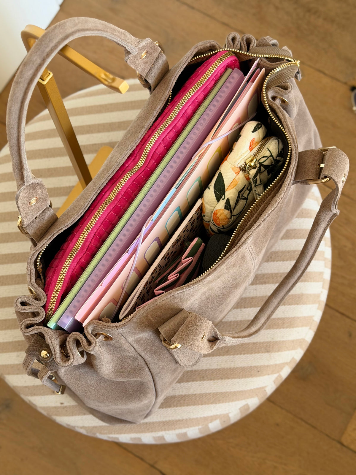 Sac cabas XL en cuir daim • JASPER Taupe