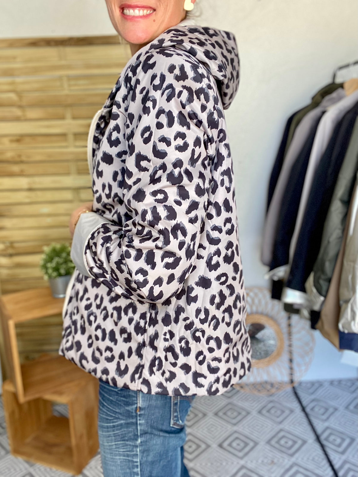 LAURA JO - Imperméable réversible rembourré LOUISON COURT - Doré / léo • DÉSTOCKAGE sur Taille XL