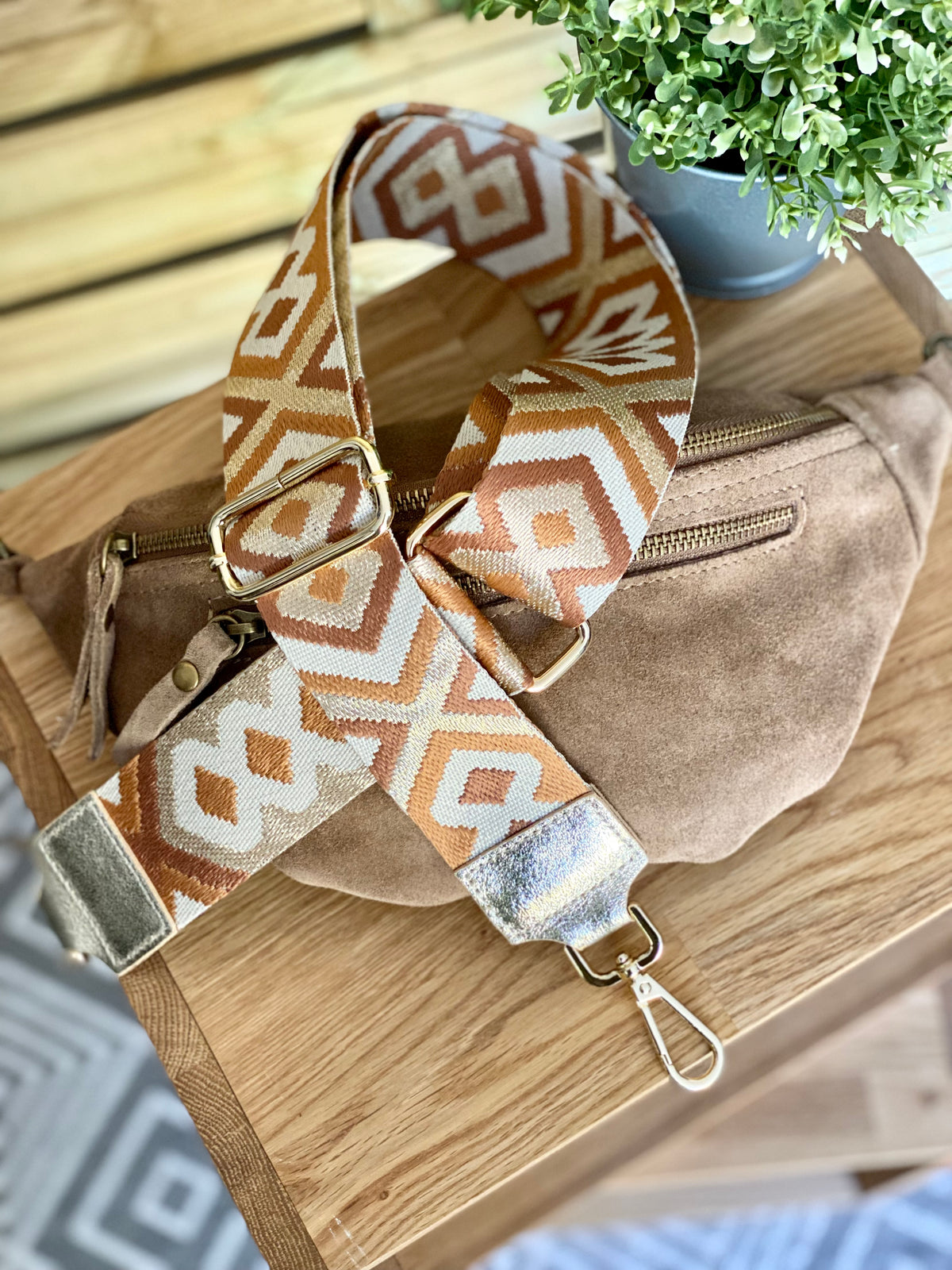 Sangle / Bandoulière en cuir irisé pour sacs / bananes - RACHEL (Losanges horizontaux)