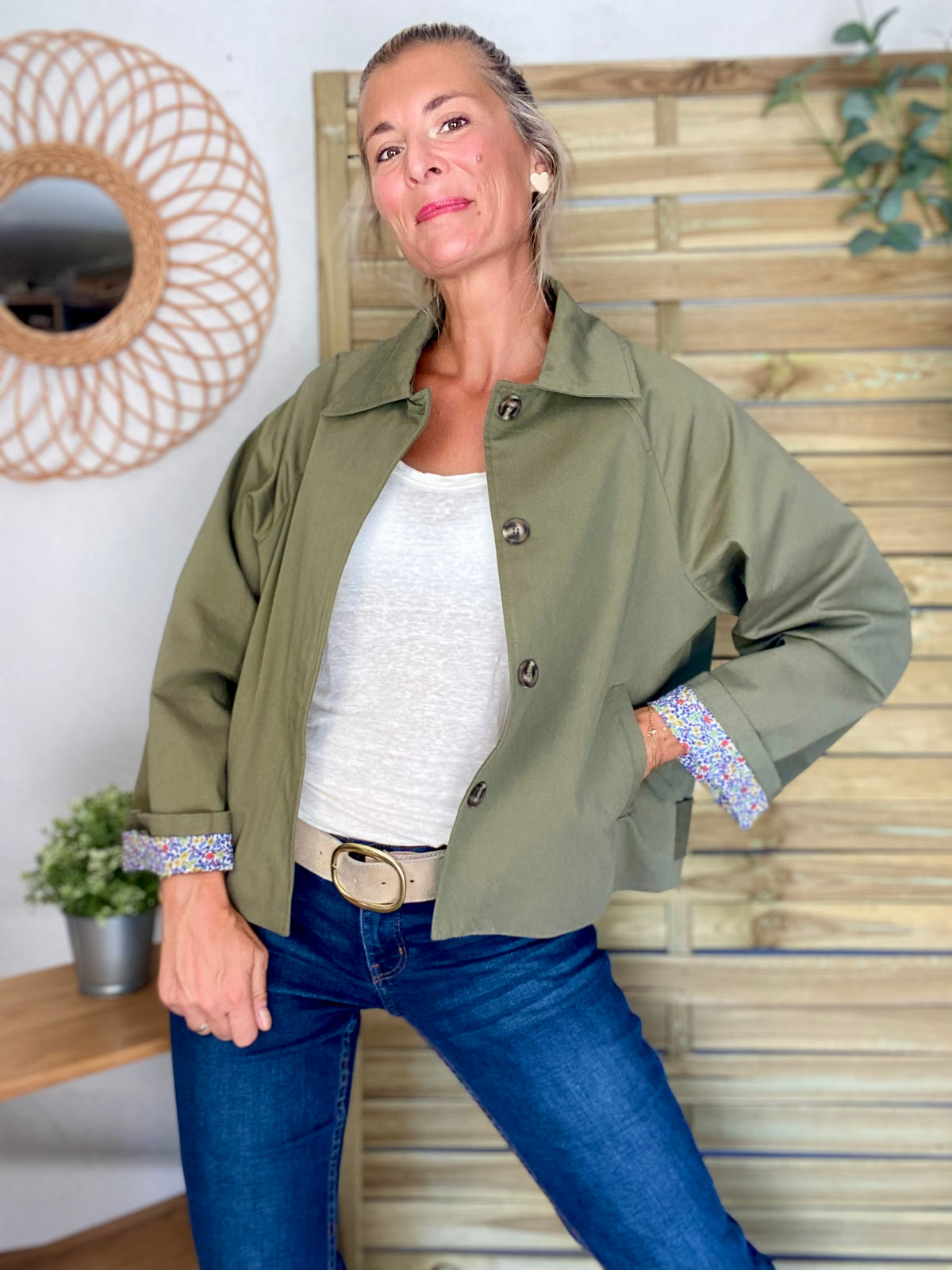 Veste Trench en coton kaki avec Liberty - MAHAUT - LILI et LALA