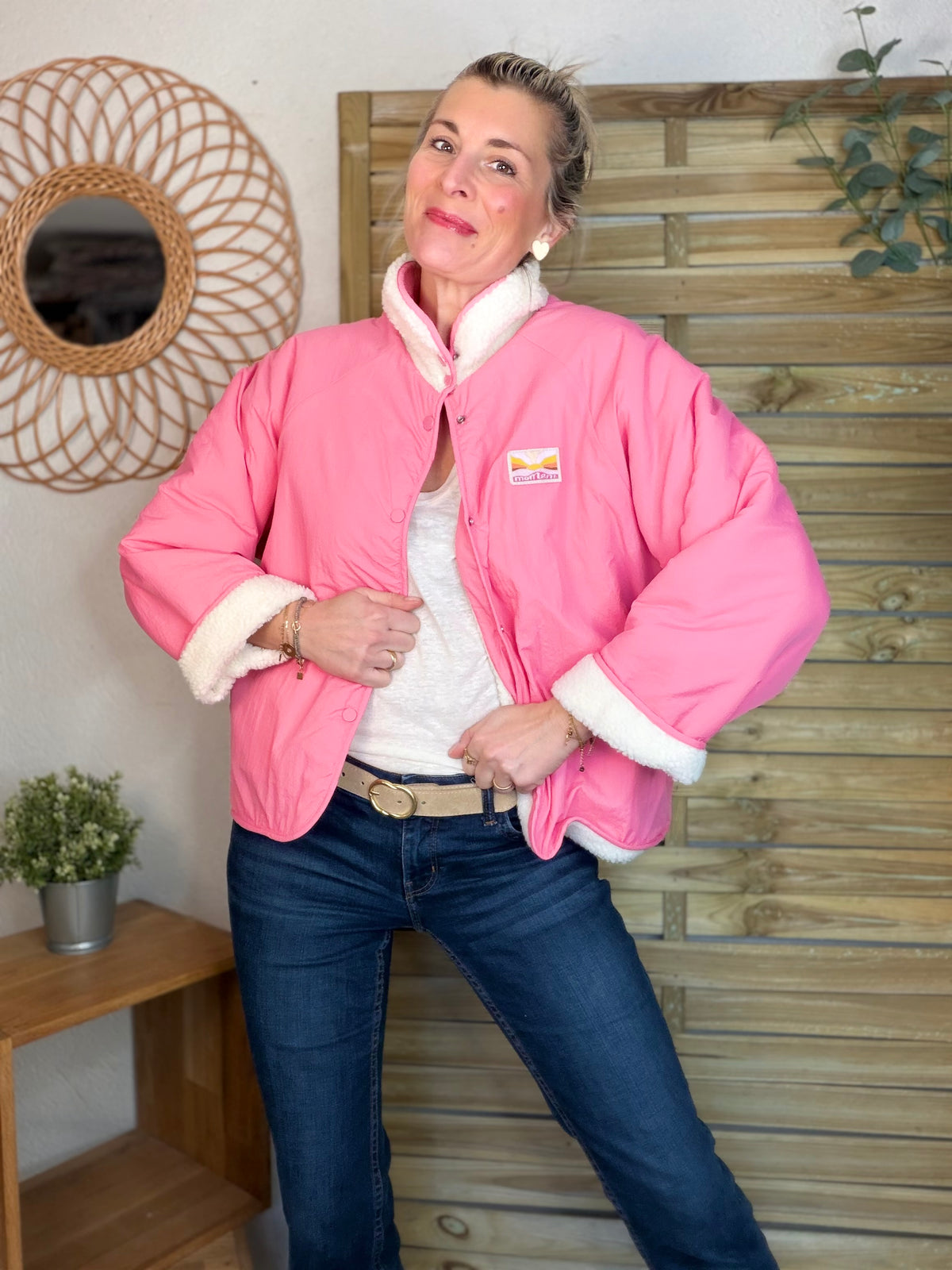 Veste matelassée réversible Sherpa AMÉLIE Rose - FIN DE SÉRIE