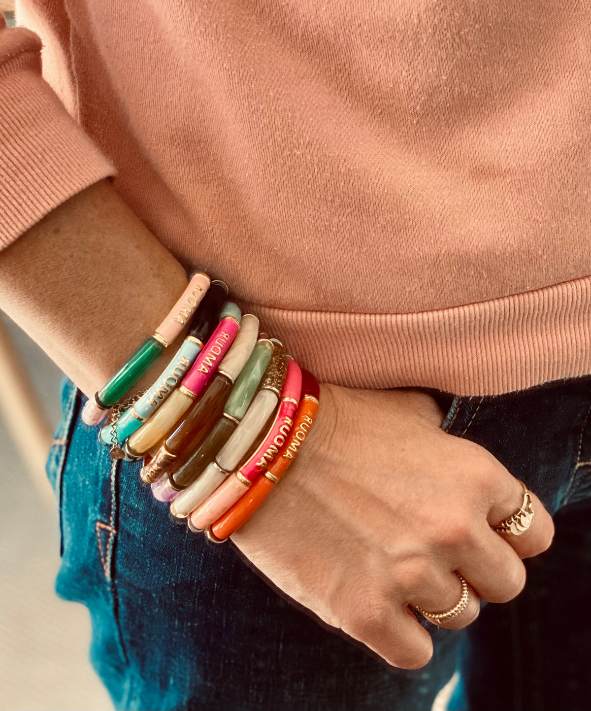 Bracelet élastique en résine multicolore Amour - ELLA (12 coloris au choix)