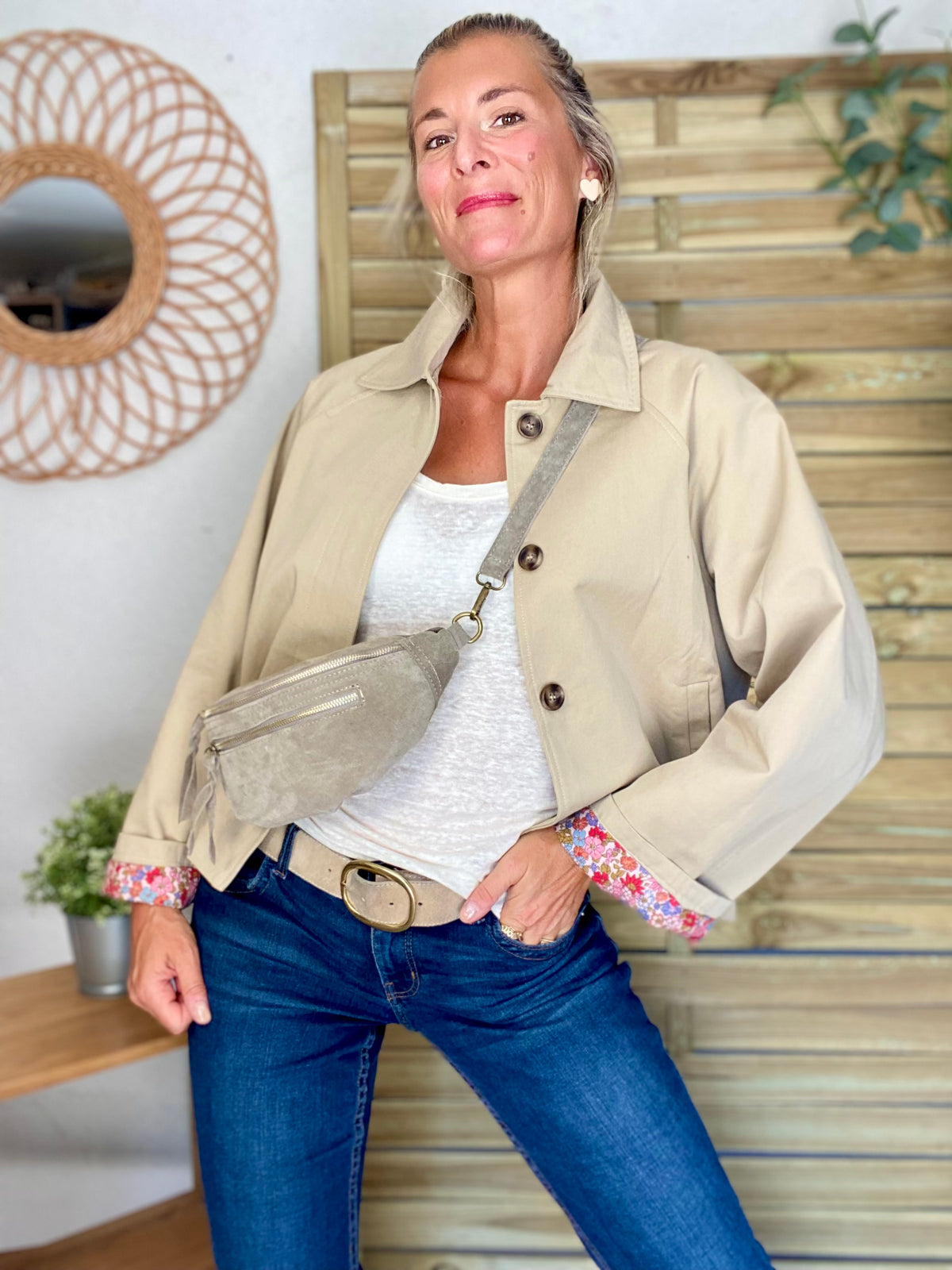 Veste Trench en coton beige avec Liberty - MAHAUT - LILI et LALA