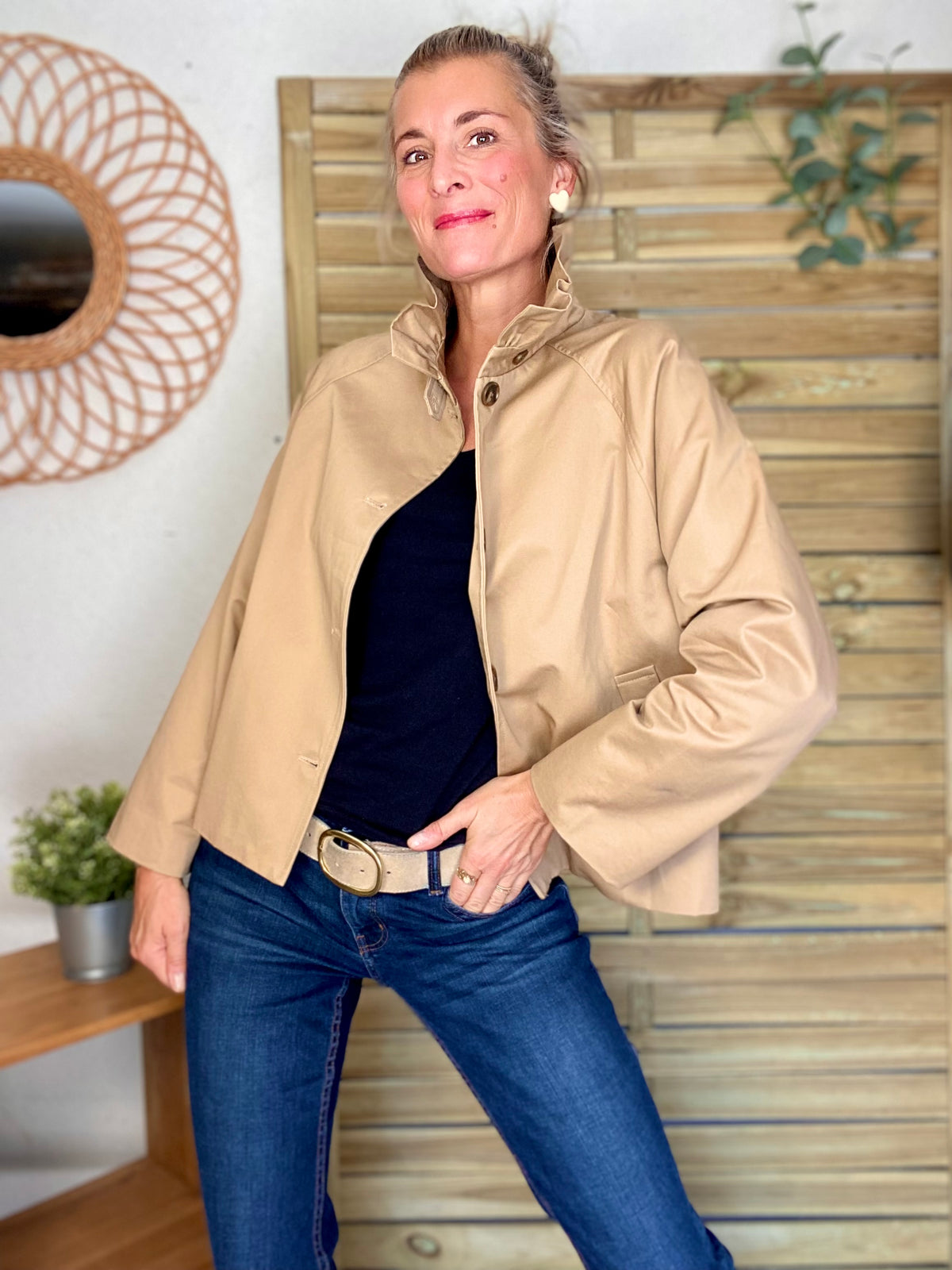 Veste Trench col victorien doublure carreaux - VICTORIA Beige Taupe