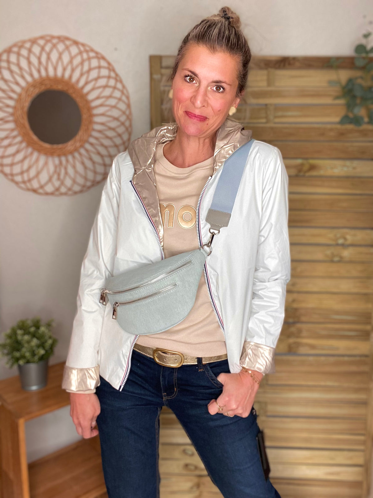LAURA JO - Imperméable réversible GARANCE COURT léger - Blanc/Doré