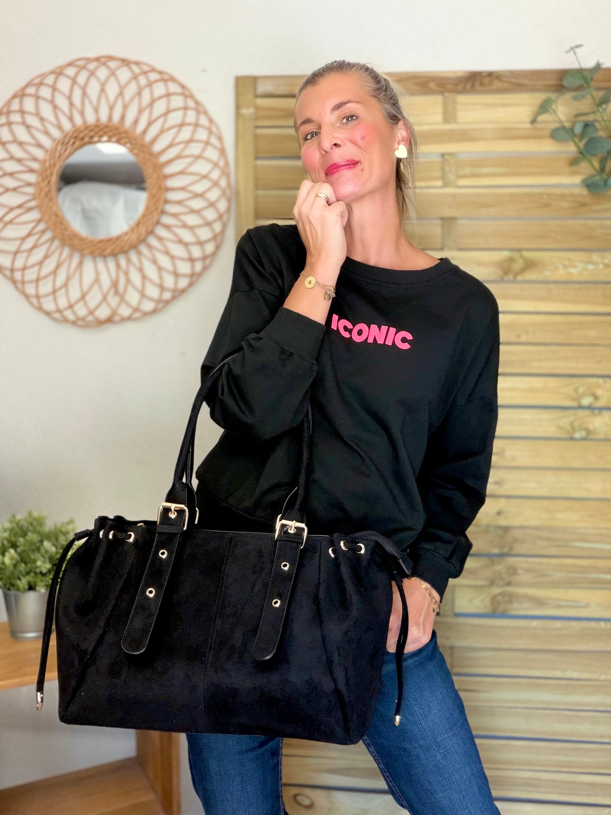 Sac cabas XL simili daim CLÉO Noir