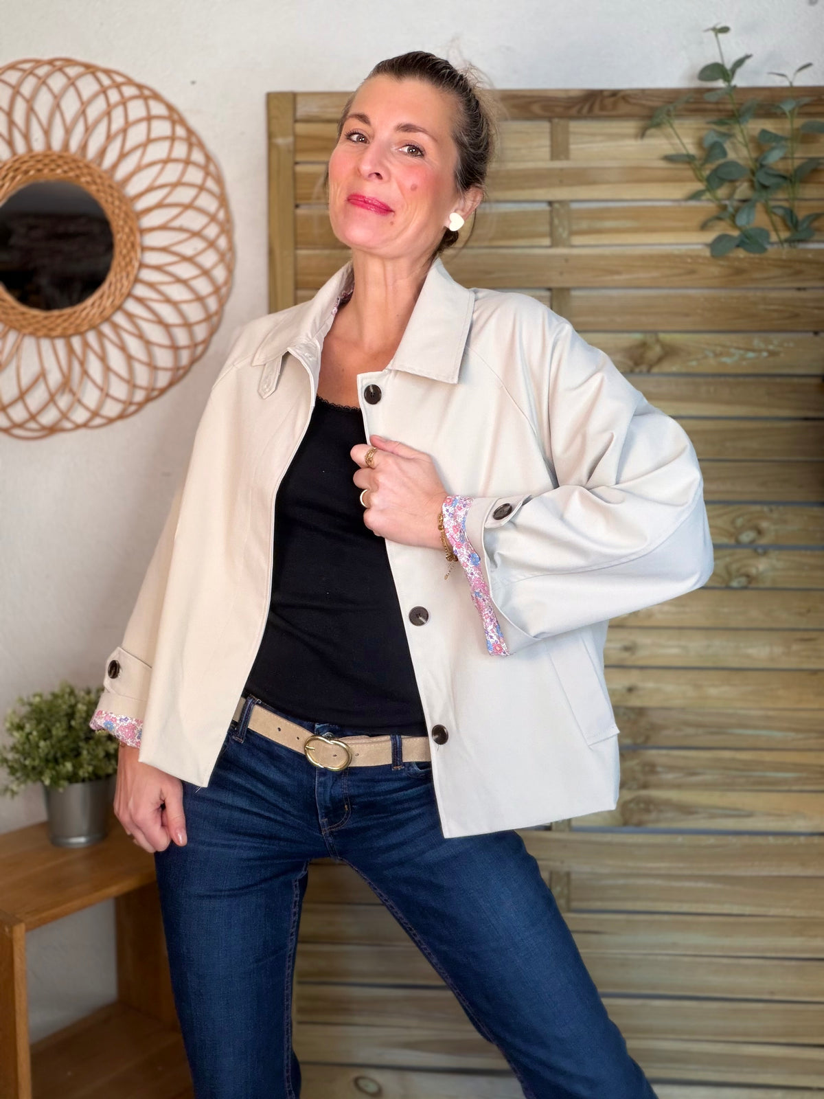 Veste Trench avec Liberty - MADELEINE Beige - FIN DE SÉRIE