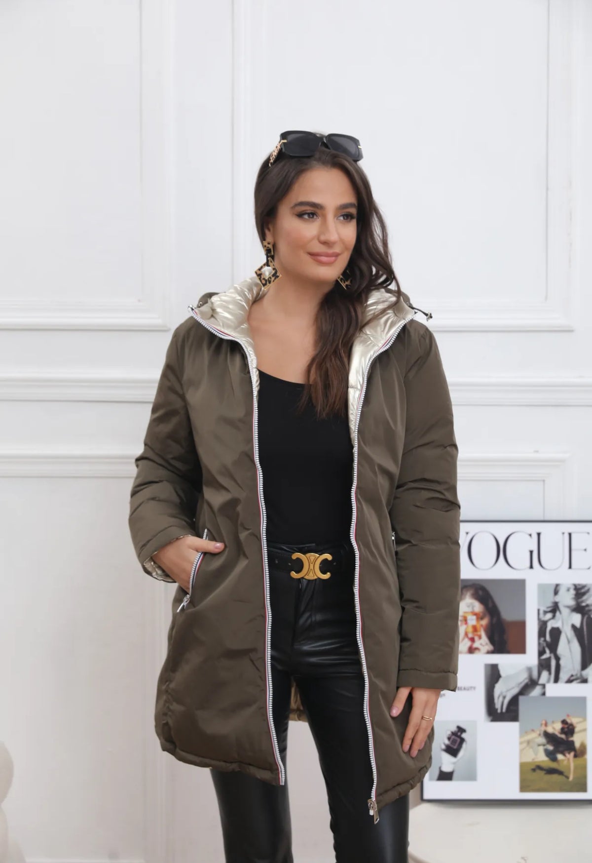 Doudoune imperméable réversible ANGÈLE LONG - Kaki - MELYA MELODY