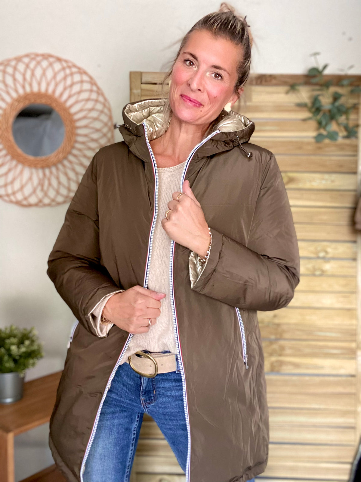 Doudoune imperméable réversible ANGÈLE LONG - Kaki - MELYA MELODY